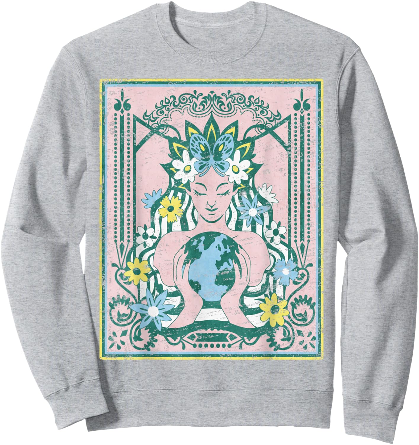 Mother Planet Earth Day Nature Vintage Art Nouveau Hippie Sweatshirt - Sweatshirt | Ash