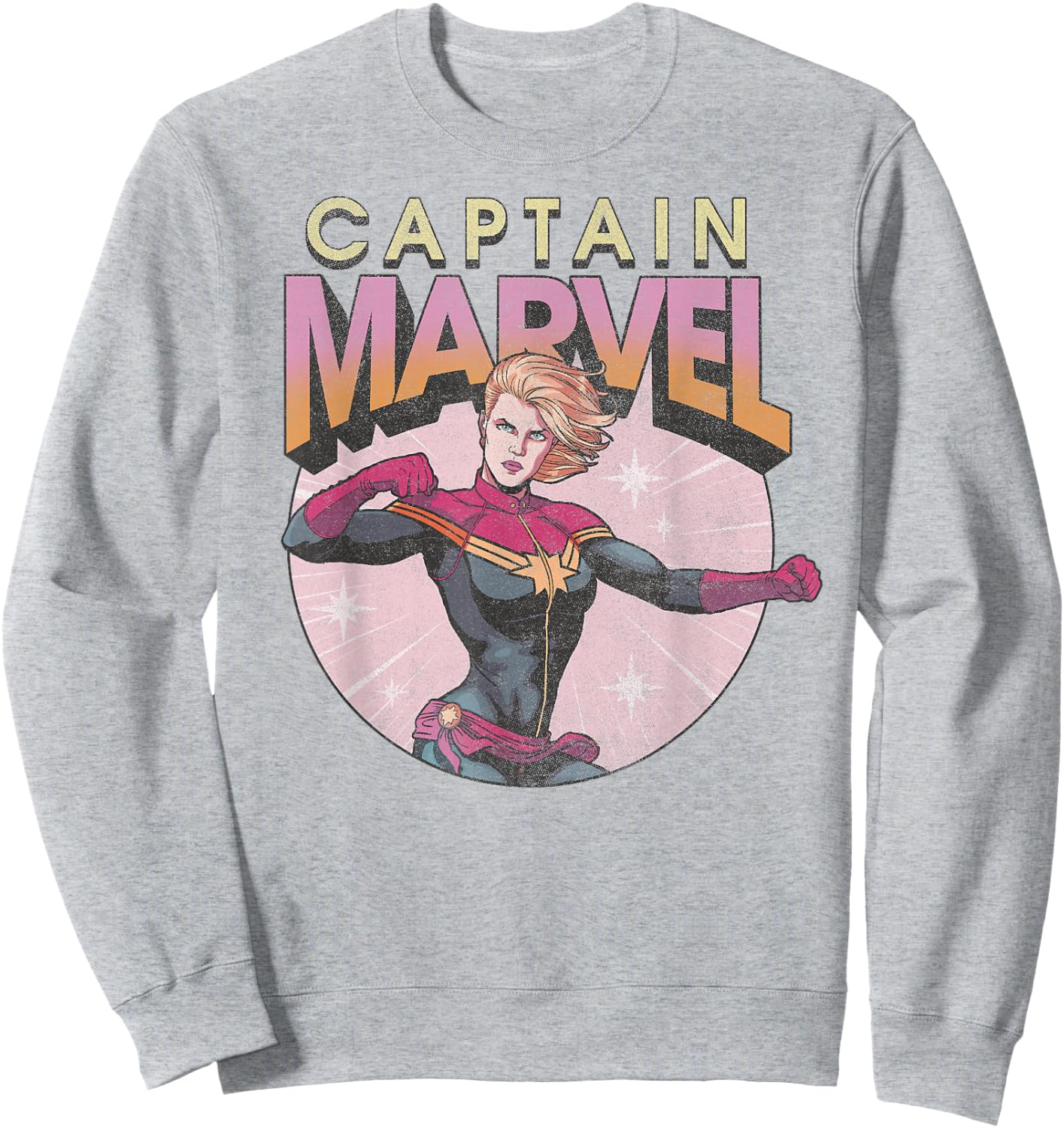 Marvel Comics Captain Marvel Distressed Vintage Circle Logo Sweatshirt - Sweatshirt | Ash