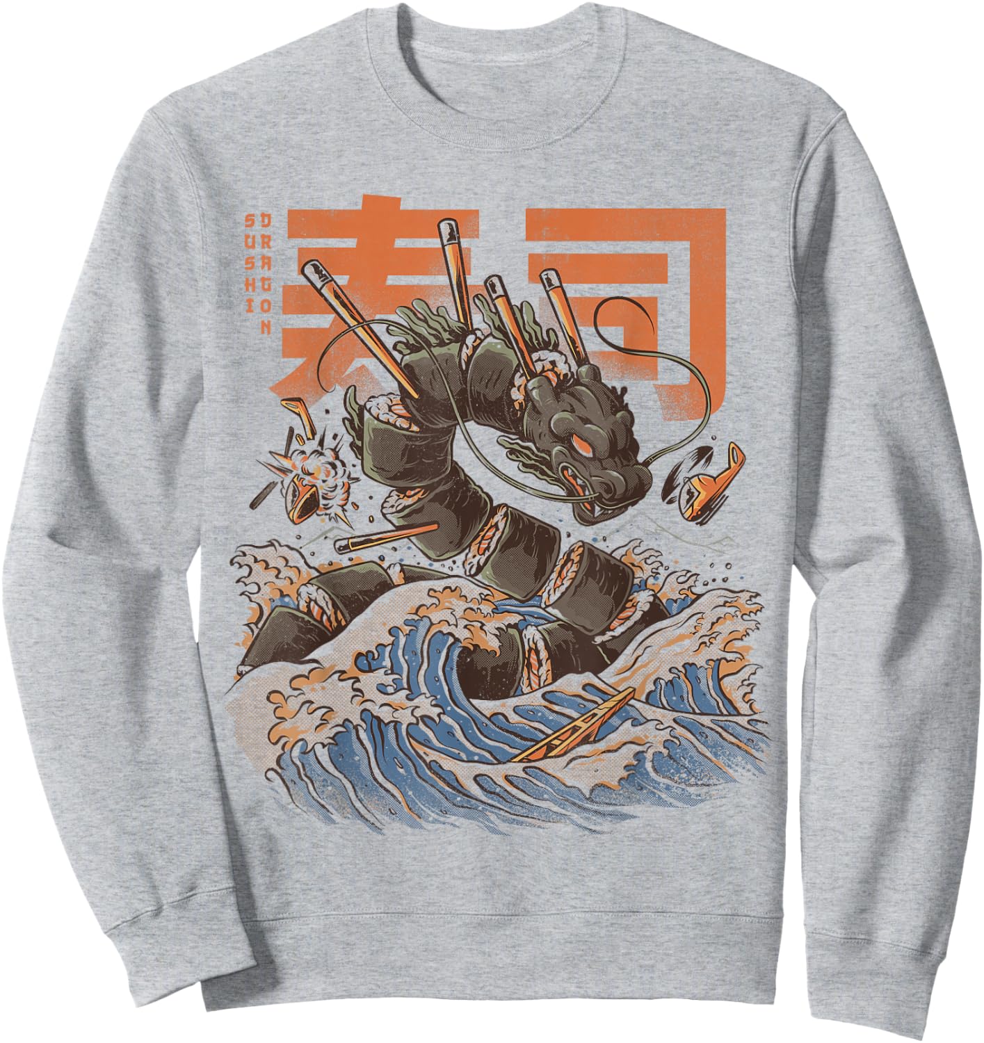 Great Sushi Dragon Japanese Food Kawaii Dragon Anime Sweatshirt - Sweatshirt | Ash