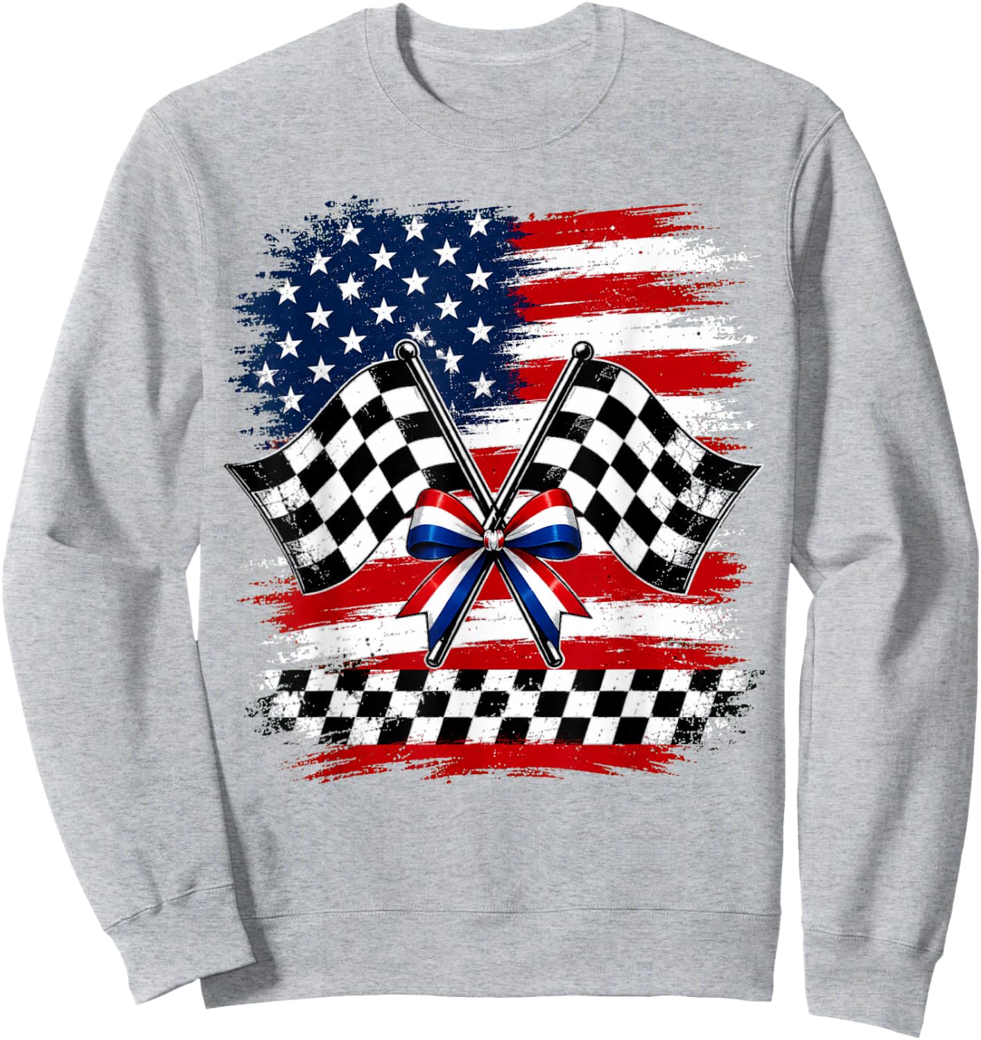 4th of July USA Patriotic Racing Flags Checkered Race Day Sweatshirt - Sweatshirt | Ash