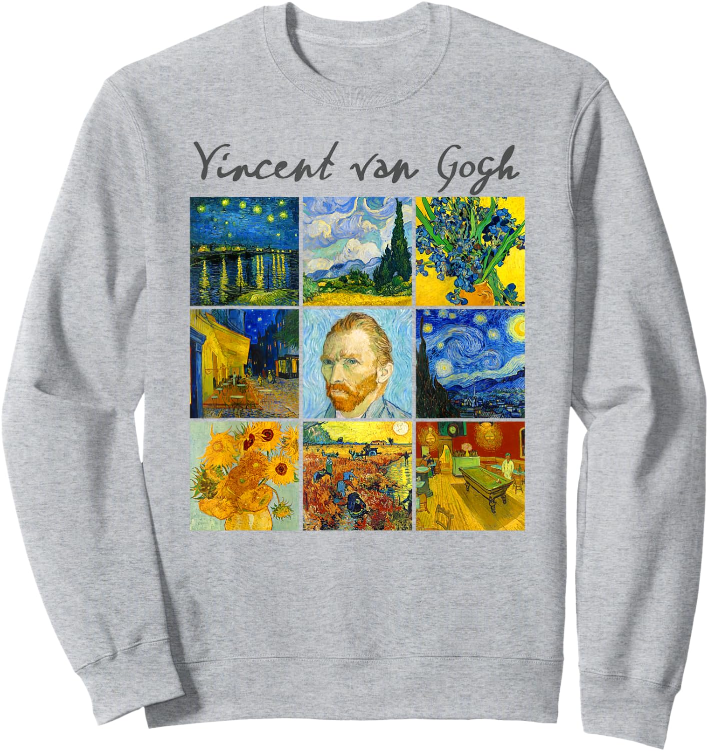 Famous Van Gogh Paintings Art Starry Night Flowers Portrait Sweatshirt - Sweatshirt | Ash