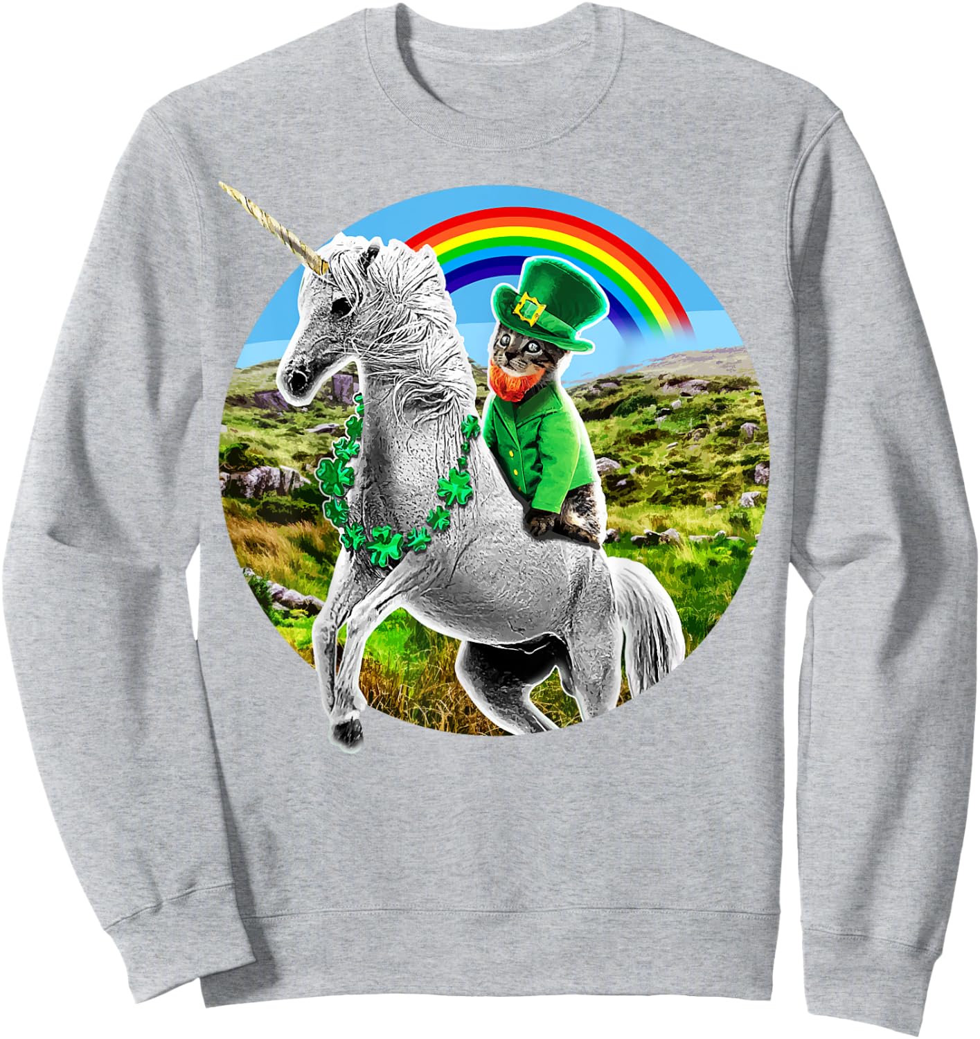 St. Patricks Day Unicorn Rainbow Leprechaun Cat Shirt Gift Sweatshirt - Sweatshirt | Ash