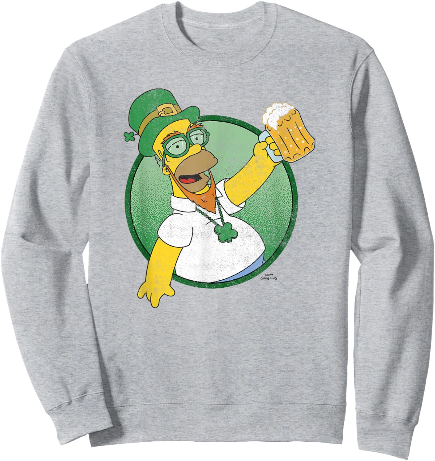 The Simpsons St. Patrick's Day Homer Lucky Beer Celebration Sweatshirt - Sweatshirt | Ash