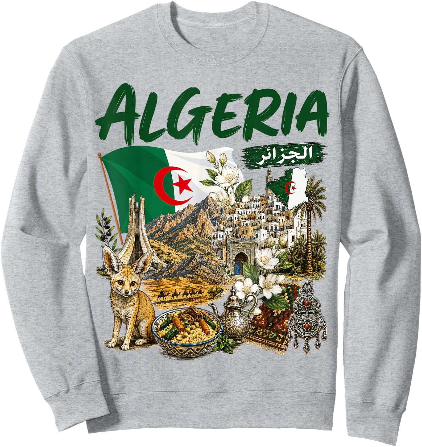 Algerian Flag Heritage Outfit Idea Algeria Themed Sweatshirt - Sweatshirt | Ash