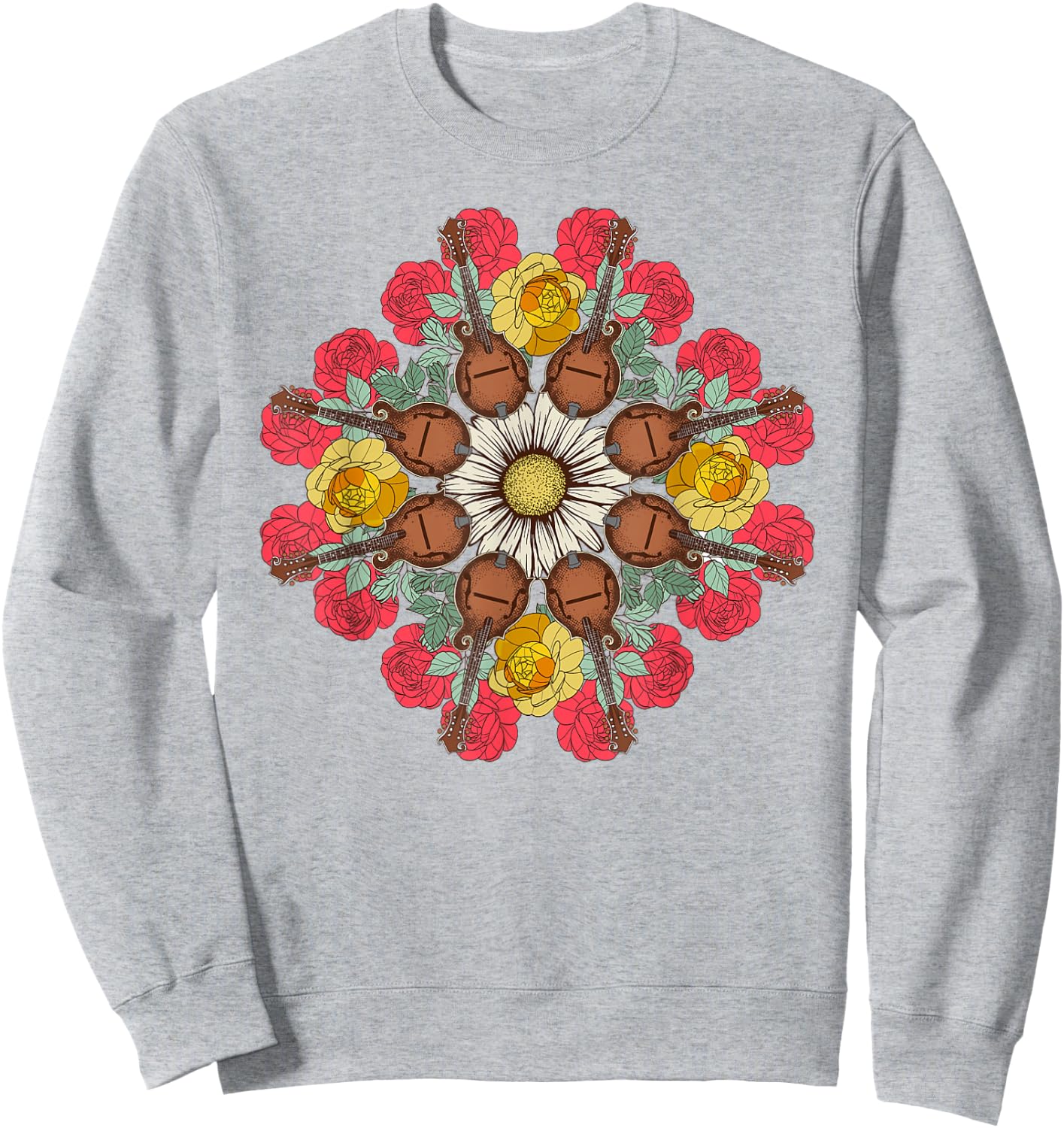 Mandolin Mandala Bluegrass, Mindfulness & Nature Graphic Sweatshirt - Sweatshirt | Ash