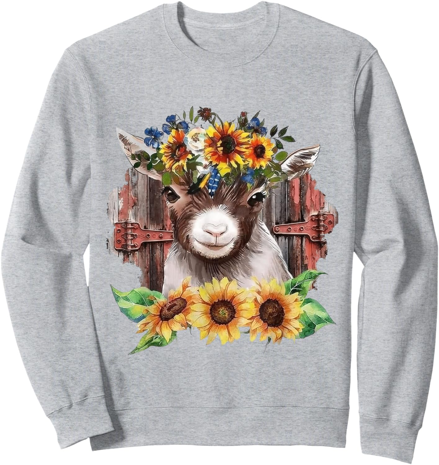Sunflower Baby Goat Farmlife Cute Farm Animal Sweatshirt - Sweatshirt | Ash