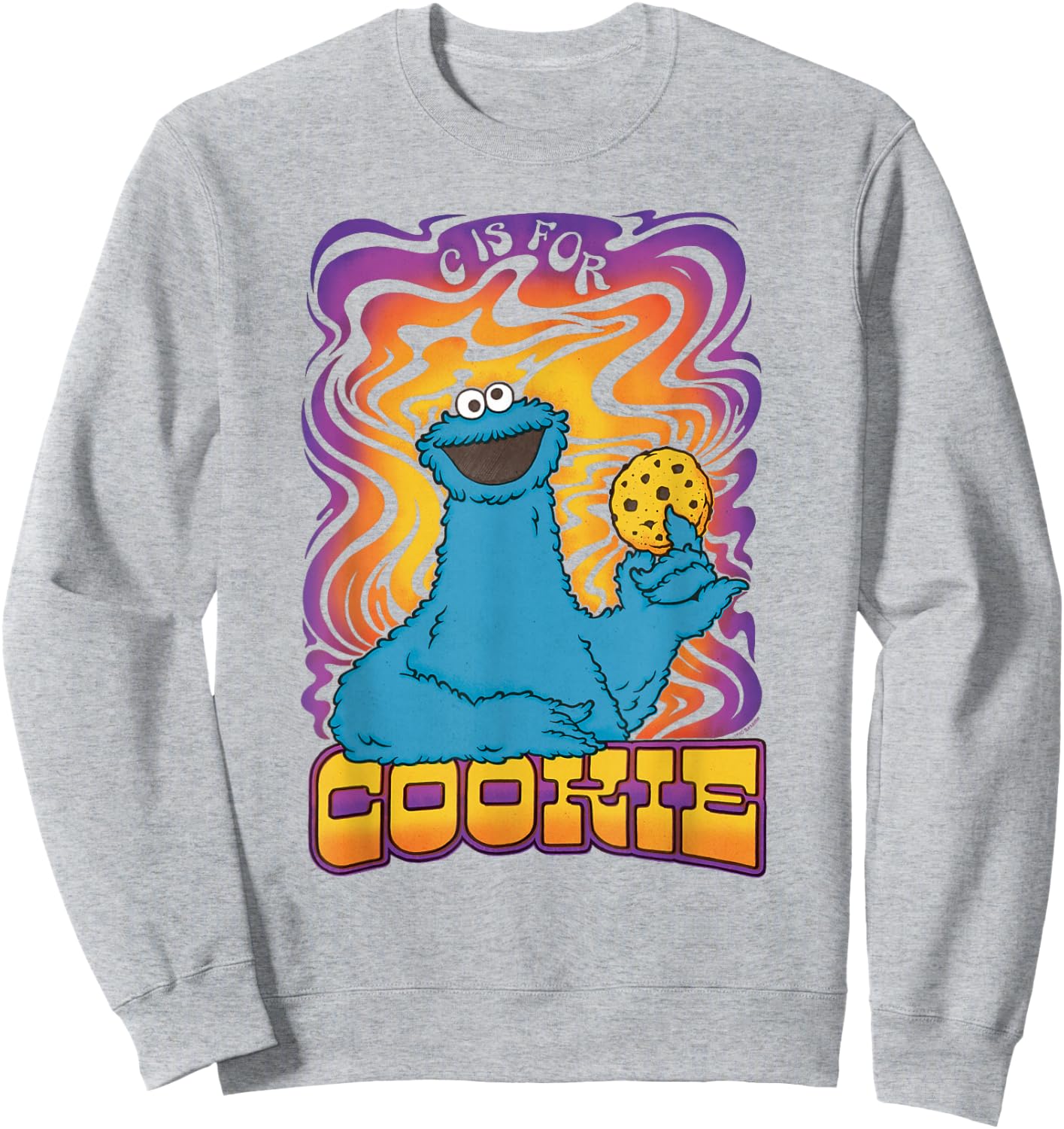 Sesame Street Psychedelic Cookie Monster C Is For Cookie Sweatshirt - Sweatshirt | Ash