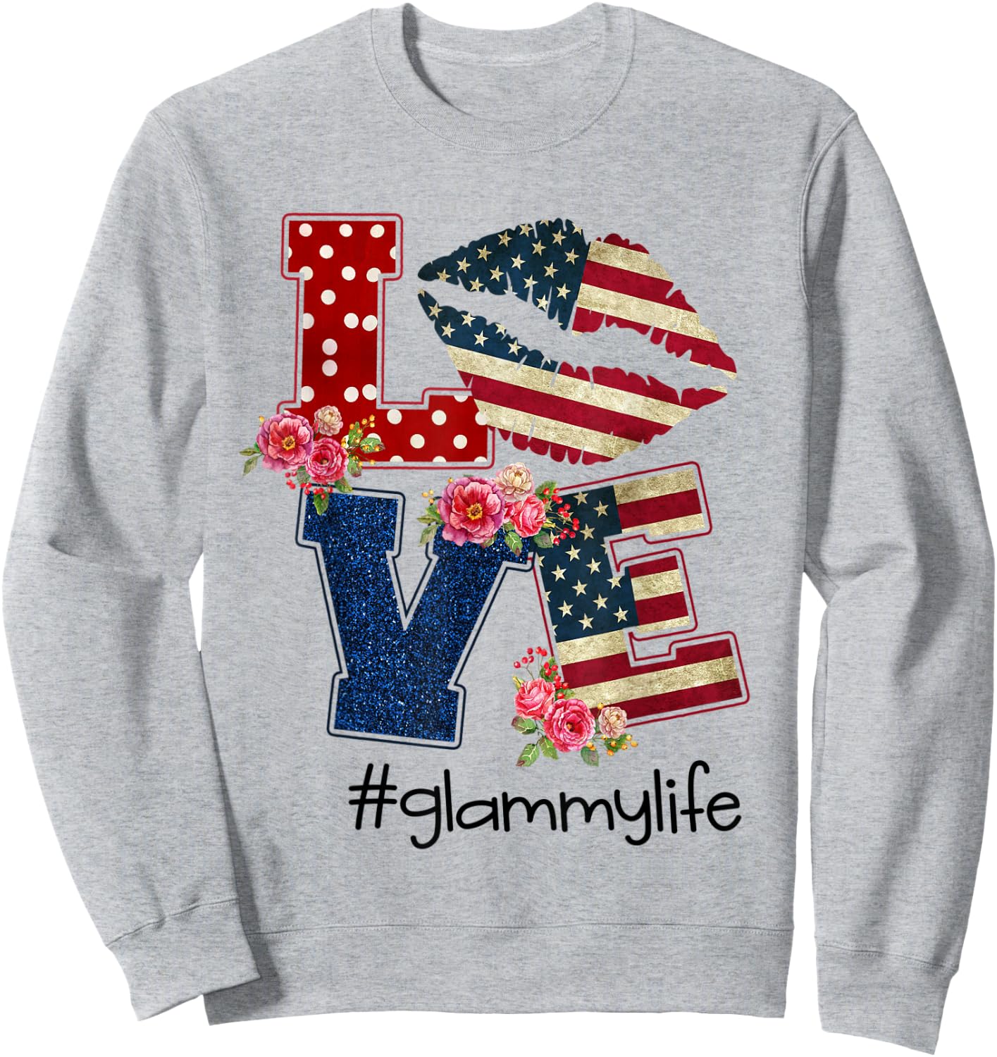 Love Glammy life -Lips flag-Gift Independence day Men Sweatshirt - Sweatshirt | Ash