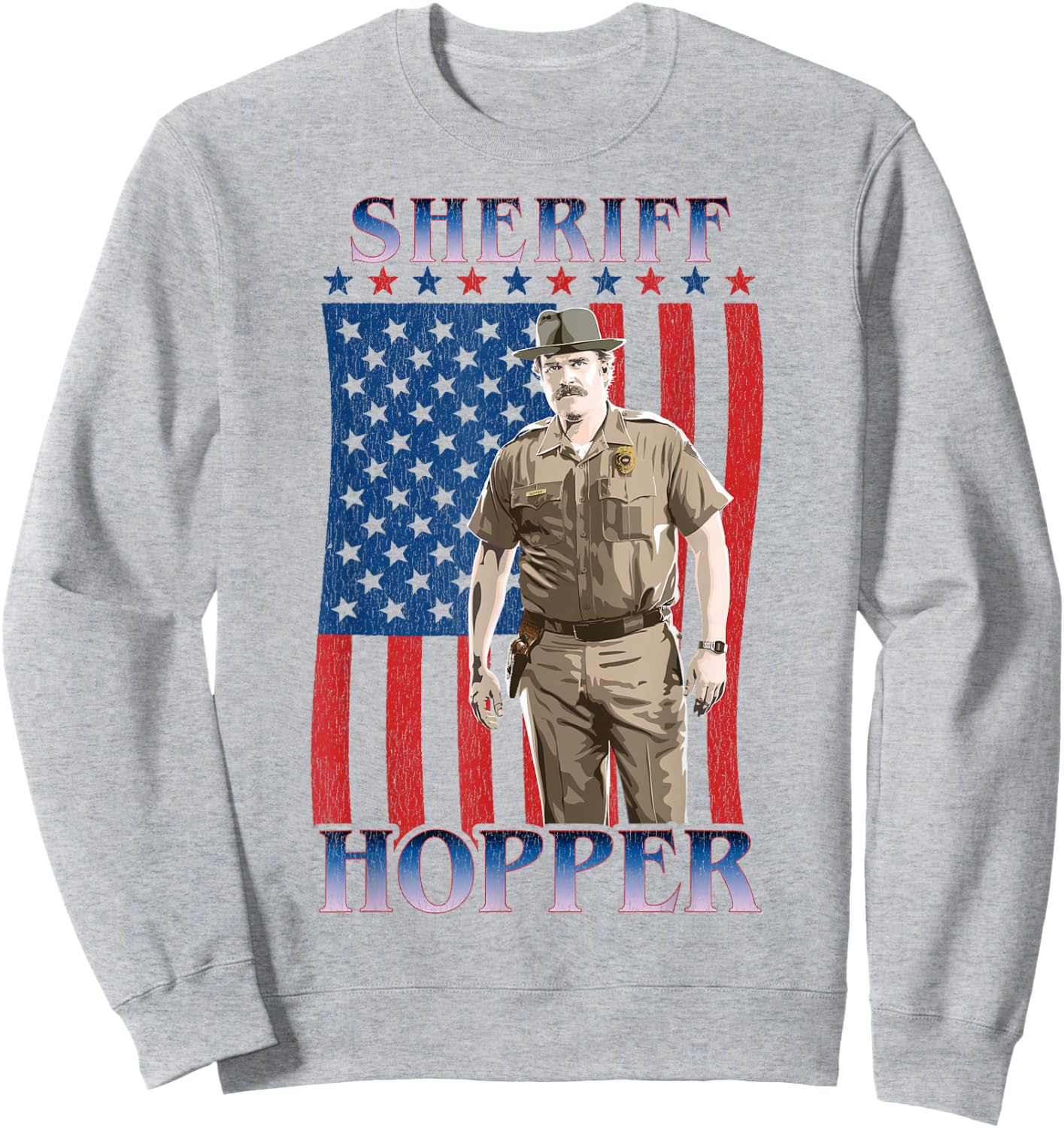 Stranger Things Sheriff Hopper American Flag Poster Sweatshirt - Sweatshirt | Ash