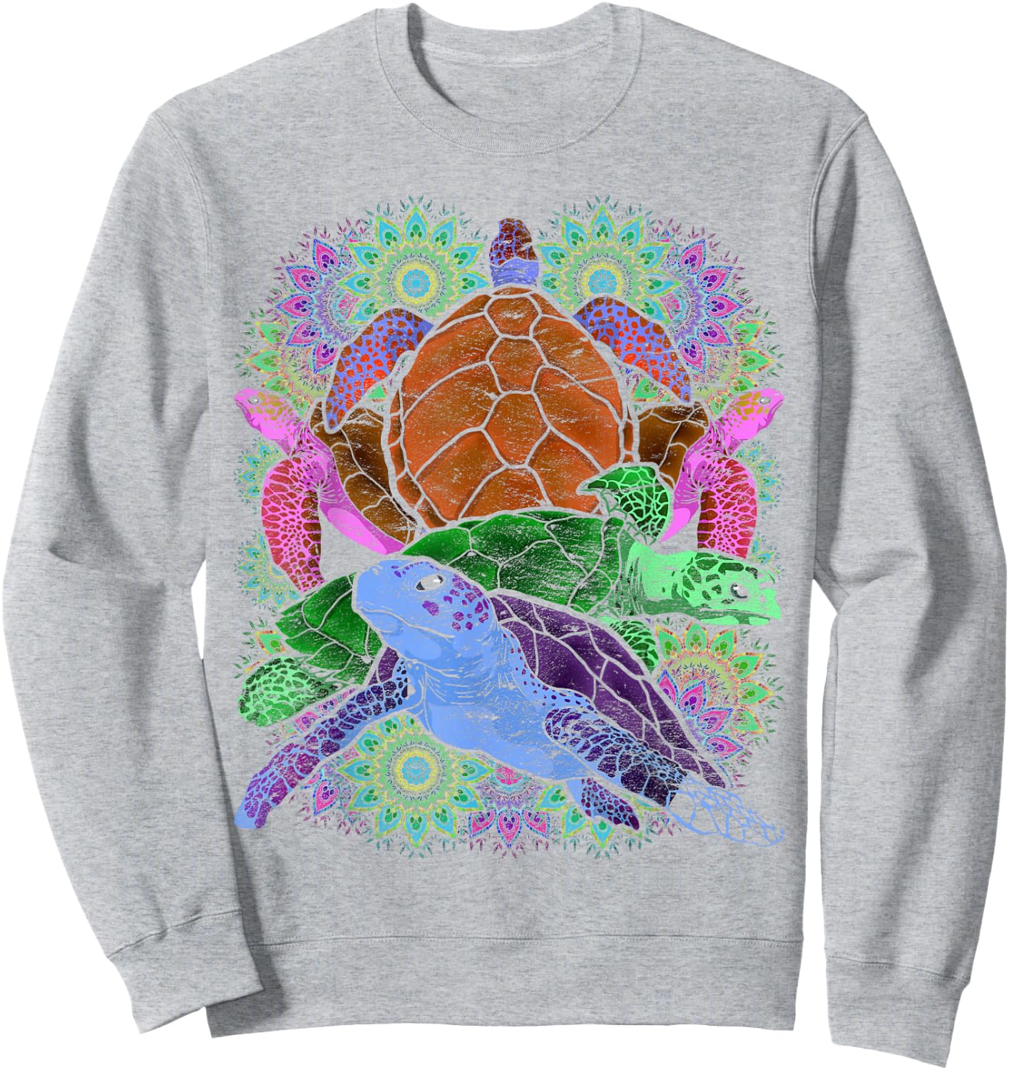 Colourful Mandala Hawaiian Tattoo Ocean Animal Turtle Sweatshirt - Sweatshirt | Ash