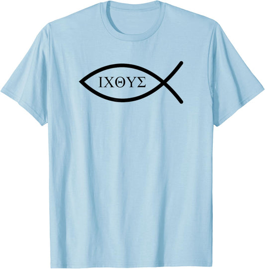 Ichthys - Symbols - Faith - Christian - Ichthys4m3 T-Shirt - T-Shirt | Light Blue