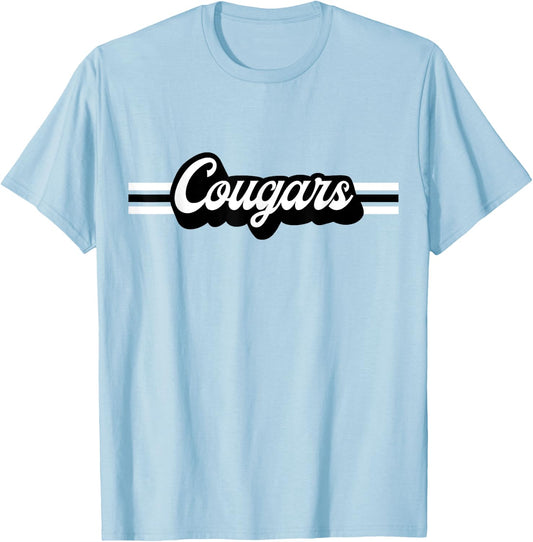 Retro Cougars Mascot, School Spirit, Cougar Sports T-Shirt - T-Shirt | Light Blue