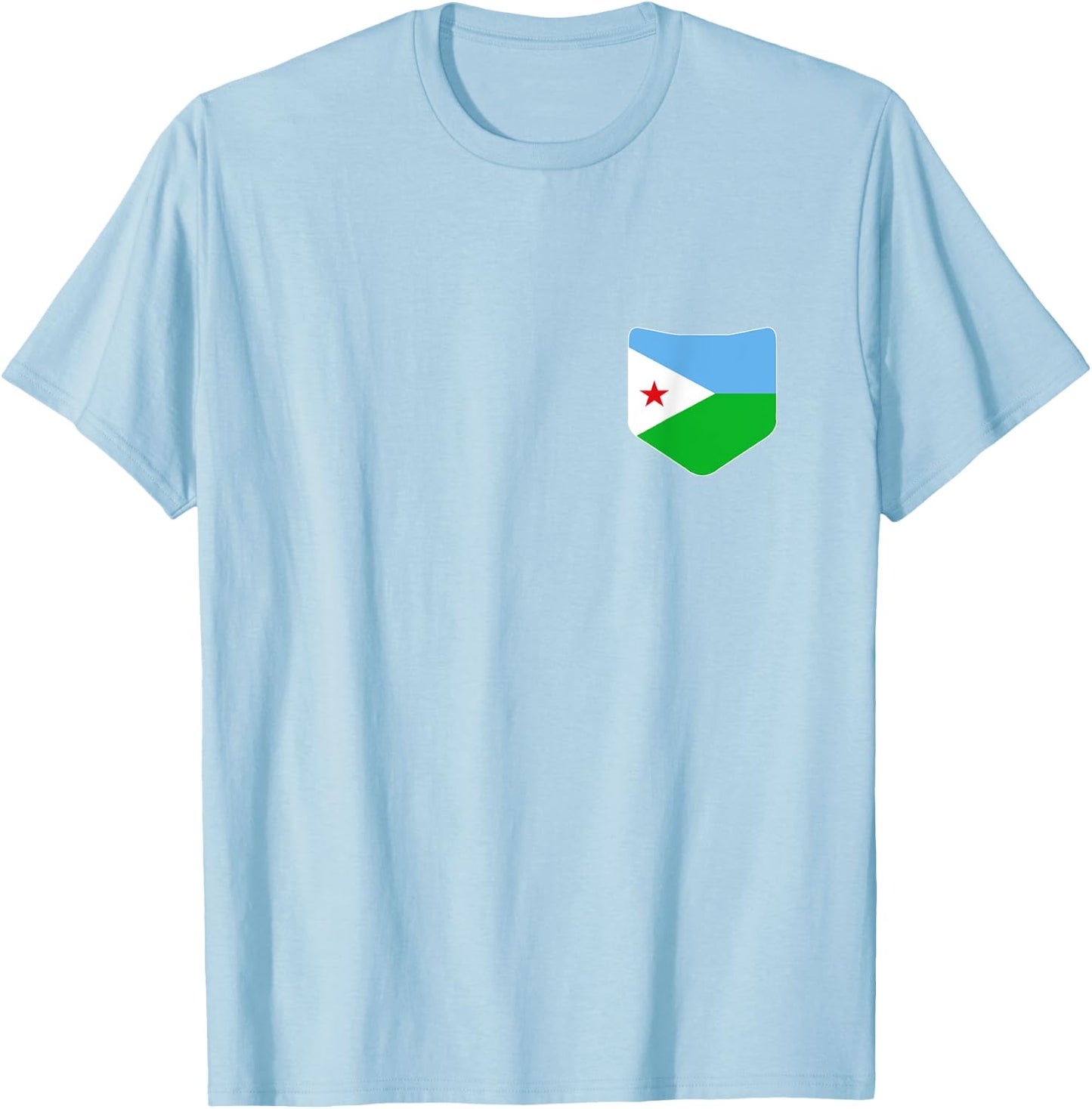 Djibouti Flag with Printed Djibouti Flag Pocket T-Shirt - T-Shirt | Light Blue