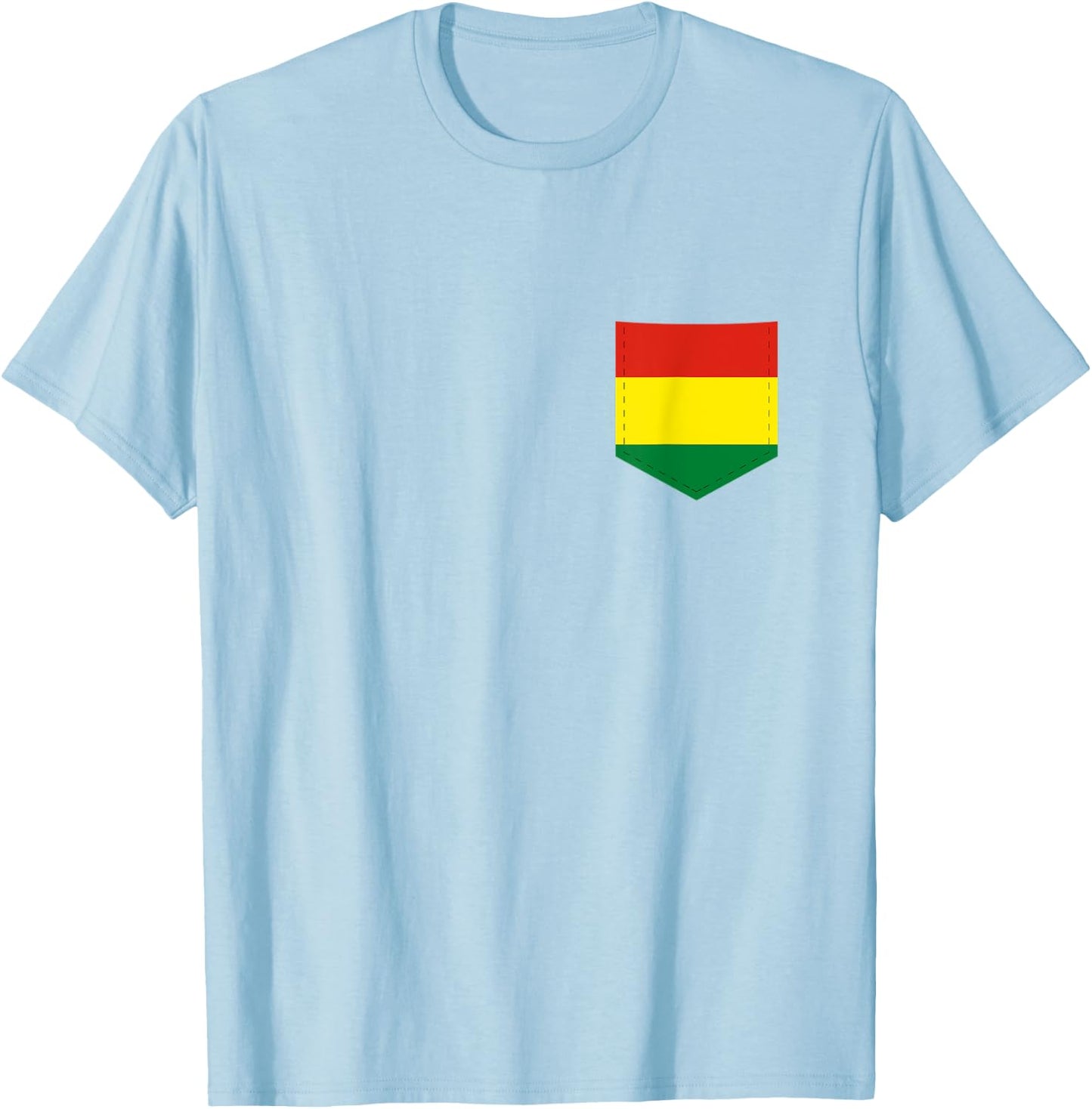 Bolivia Flag with Printed Bolivian Flag Pocket T-Shirt - T-Shirt | Light Blue