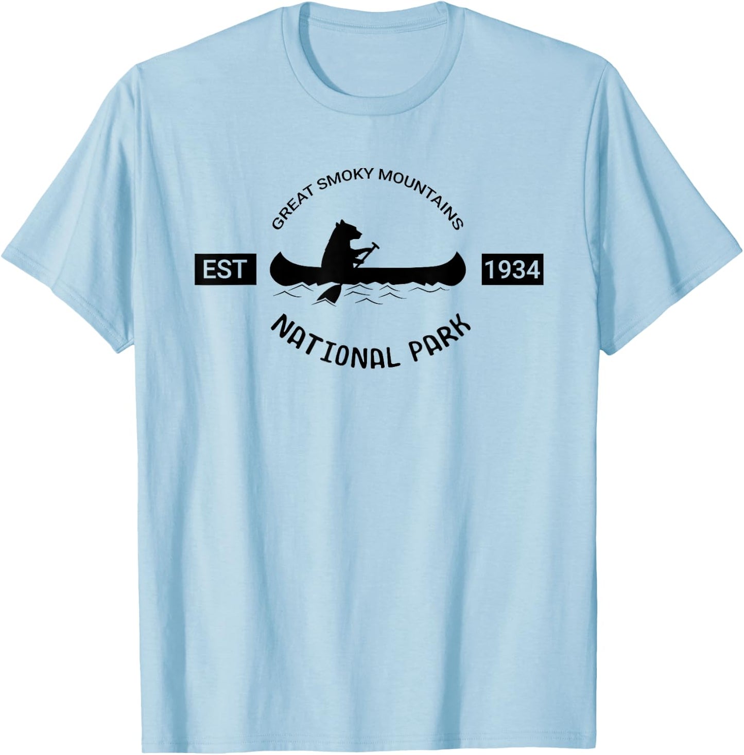 Tennessee Great Smoky Mountains National Park Bear Canoe T-Shirt - T-Shirt | Light Blue