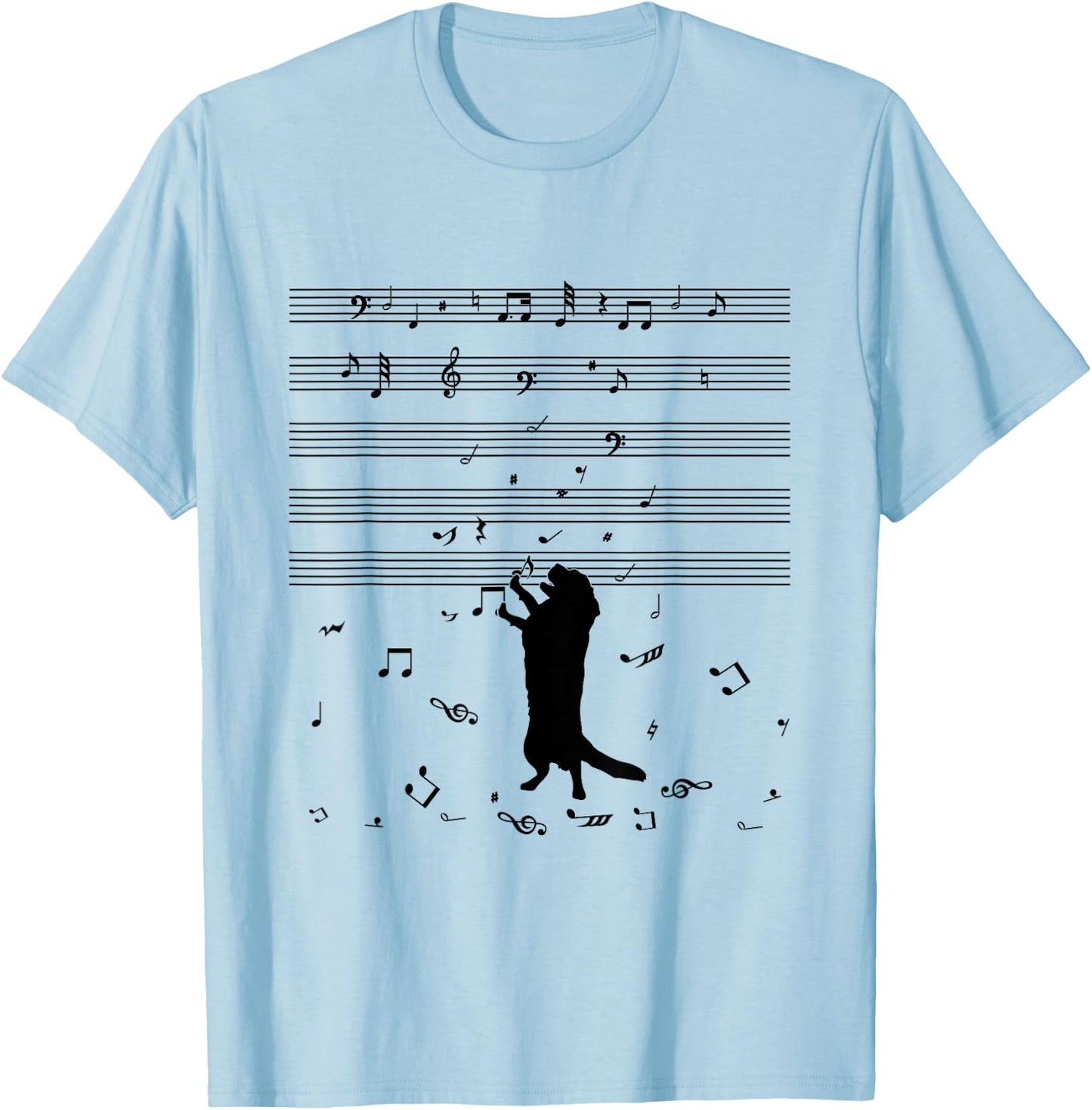 Dog Music Notes Treble Clef Dog Holder & Musicians T-Shirt - T-Shirt | Light Blue