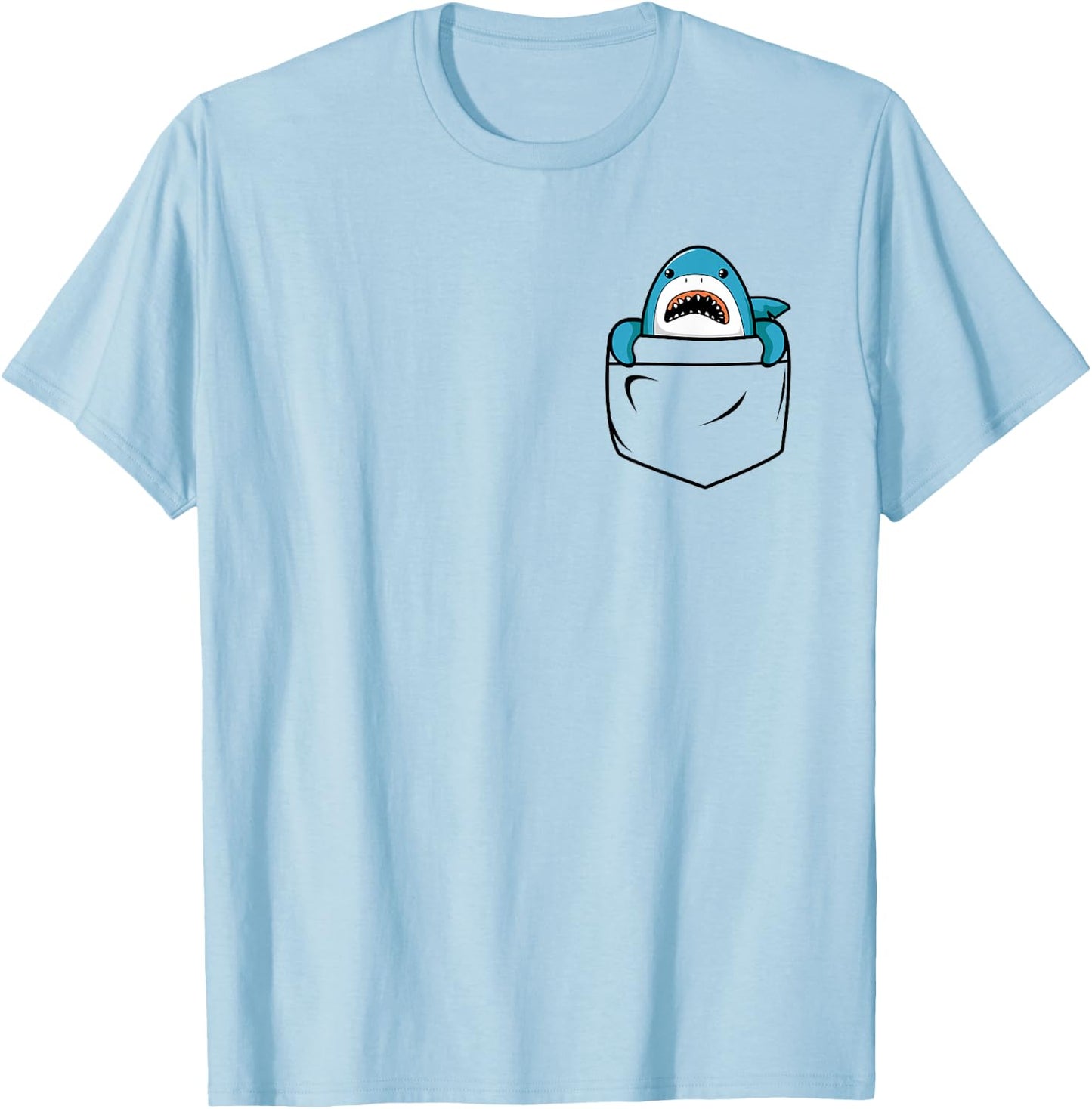 Shark in a Pocket Funny Ocean Vintage Cute Shark Lover T-Shirt - T-Shirt | Light Blue