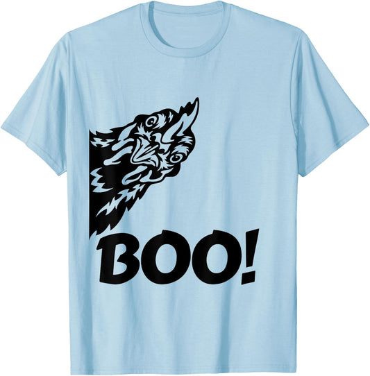 Boo! | Funny Hen Hiding Peekaboo Scary Halloween Chicken T-Shirt - T-Shirt | Light Blue