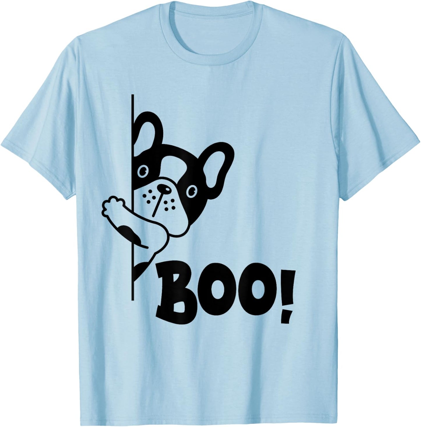 Boo! | Funny Hiding Peekaboo Scary Halloween French Bulldog Men Women Kids T-Shirt - T-Shirt | Light Blue
