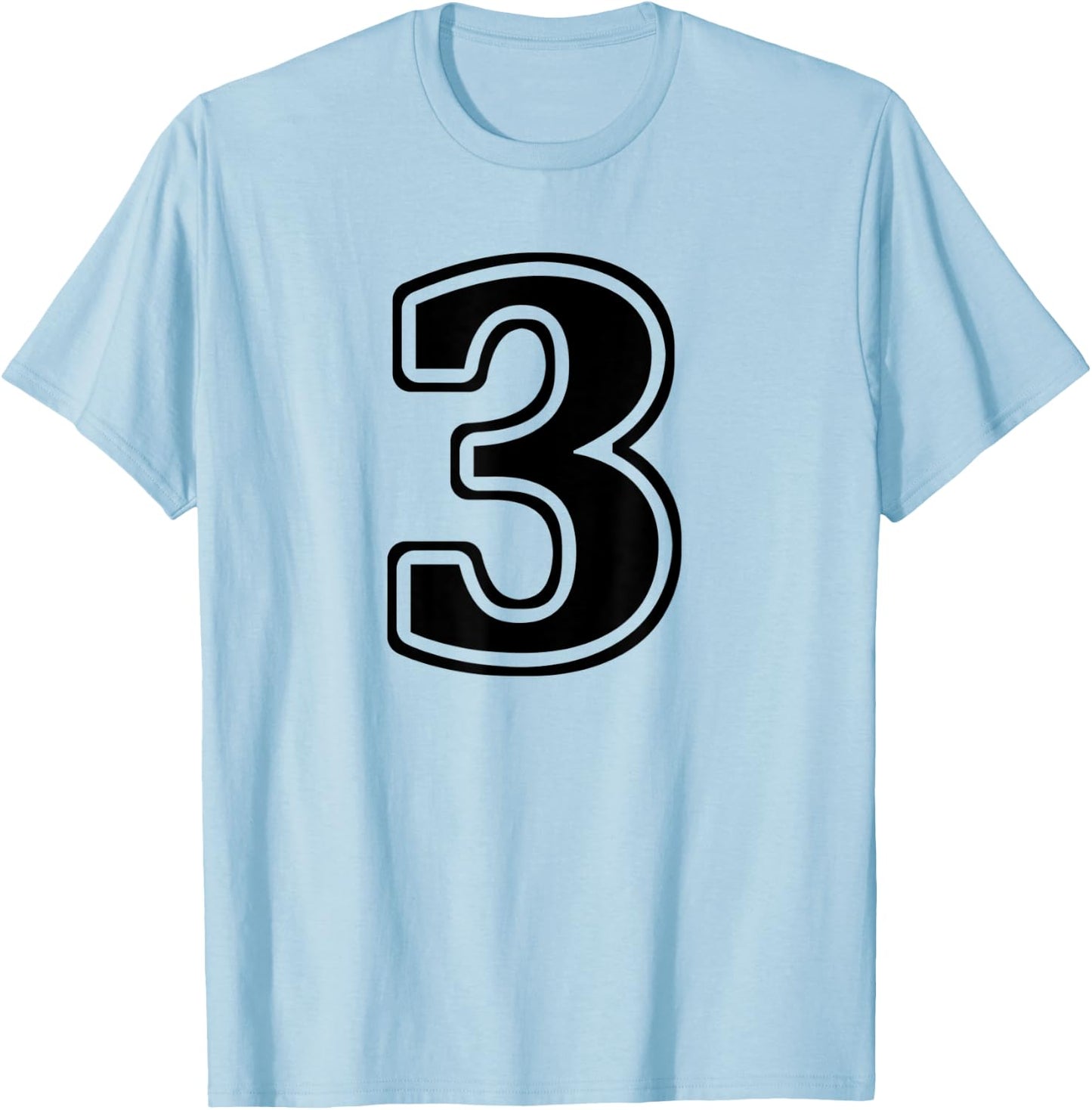 Number 3 Three Front & Back Team Uniform or Birthday T-Shirt - T-Shirt | Light Blue