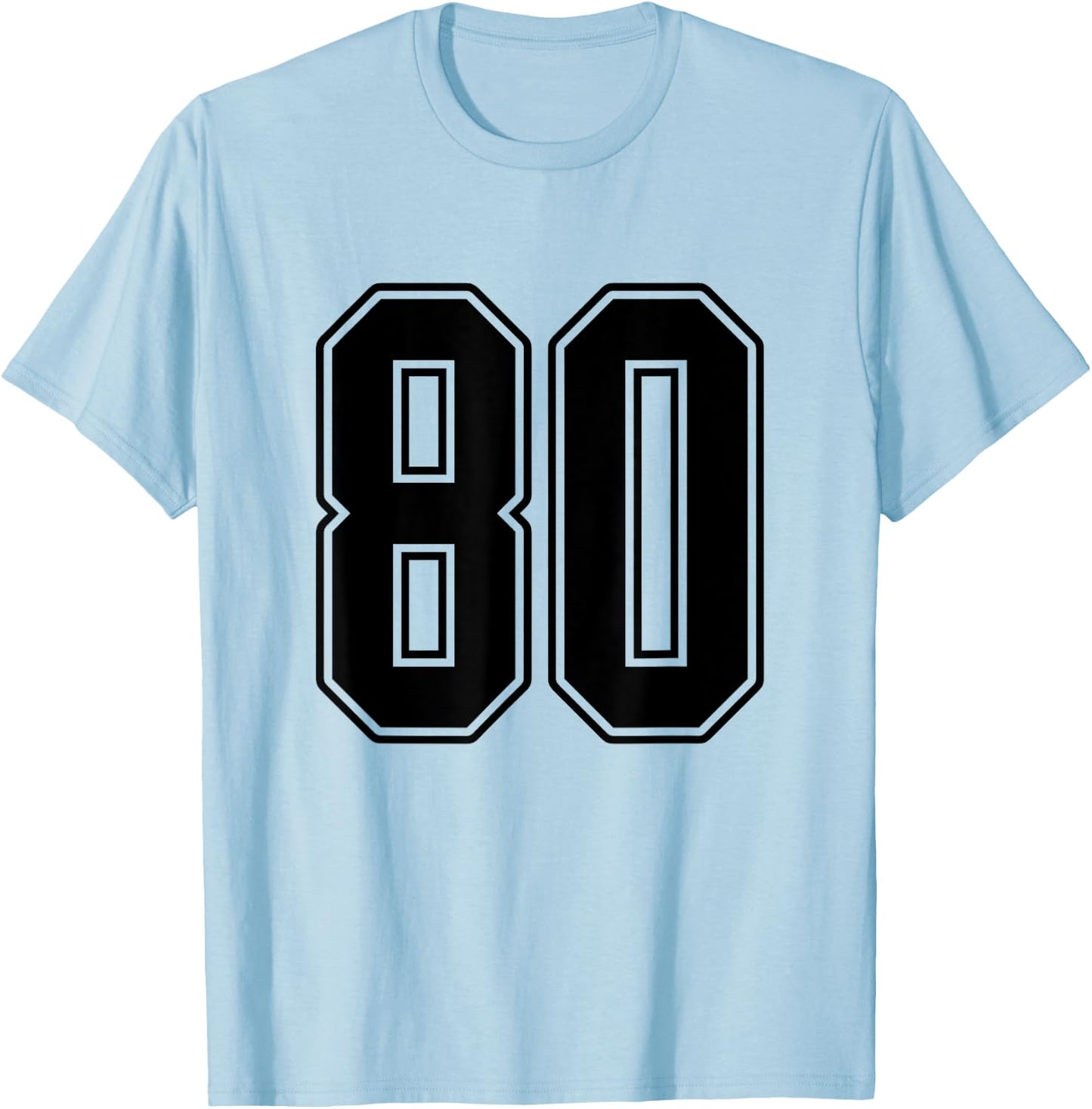 #80 Black Outline Number 80 Sports Fan Jersey Style Easy T-Shirt - T-Shirt | Light Blue