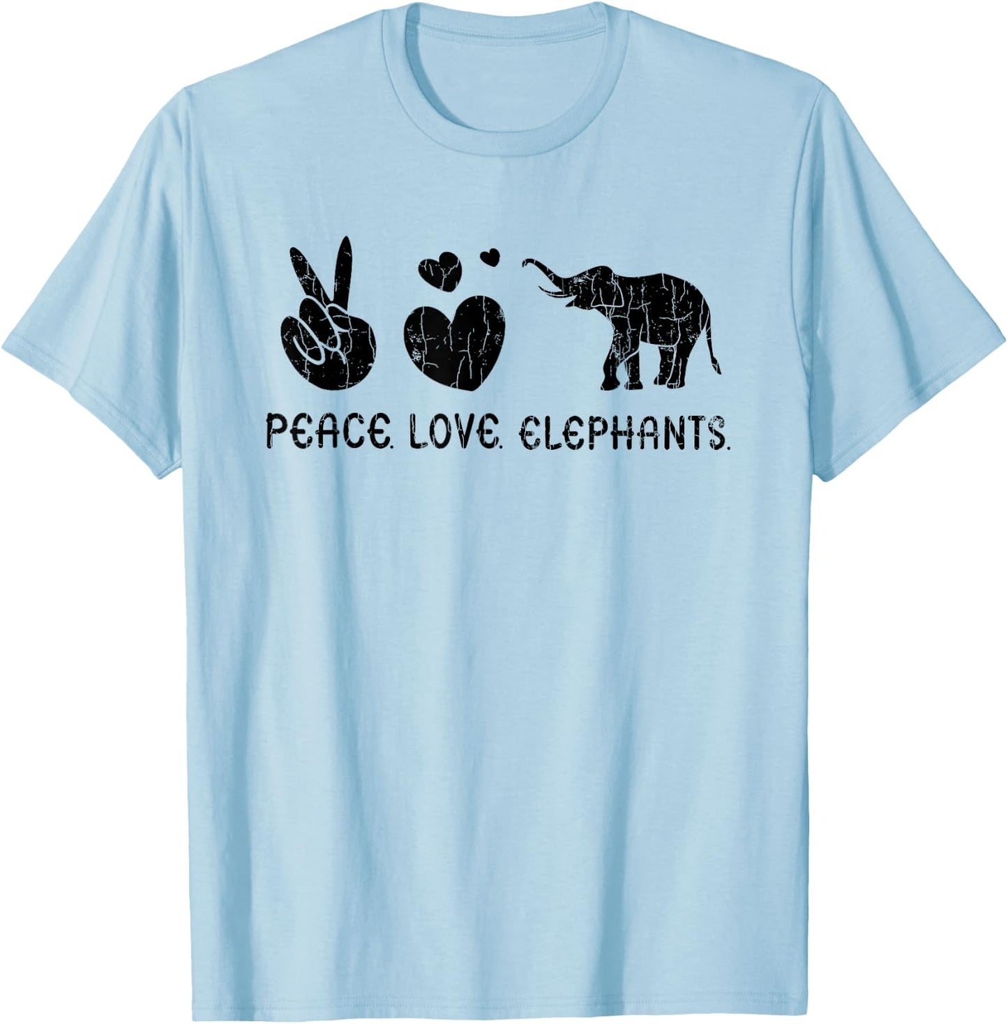 Peace Love Elephants Funny Elephant Lover Boys Girls Graphic T-Shirt - T-Shirt | Light Blue