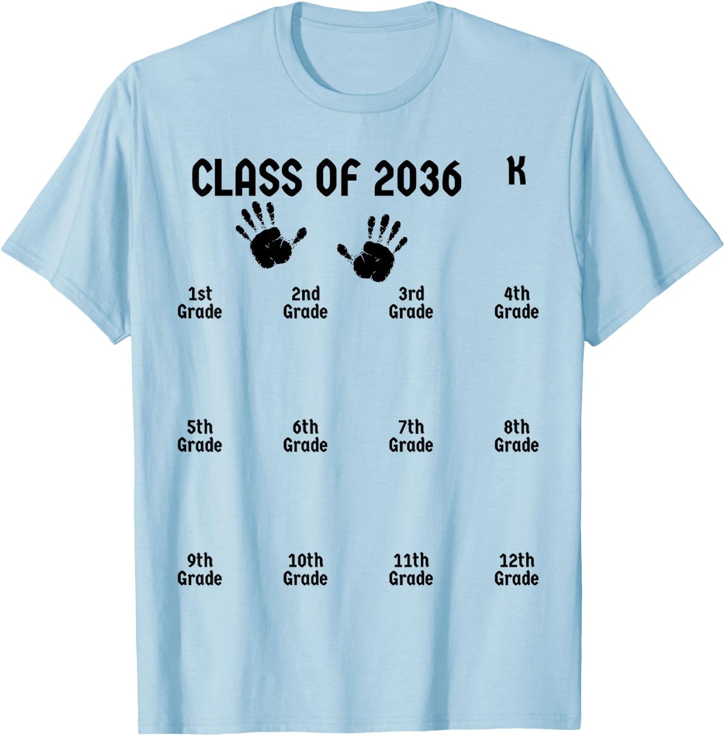 Class Of 2036 Grow With Me Shirt Handprint Graduation Gifts T-Shirt - T-Shirt | Light Blue