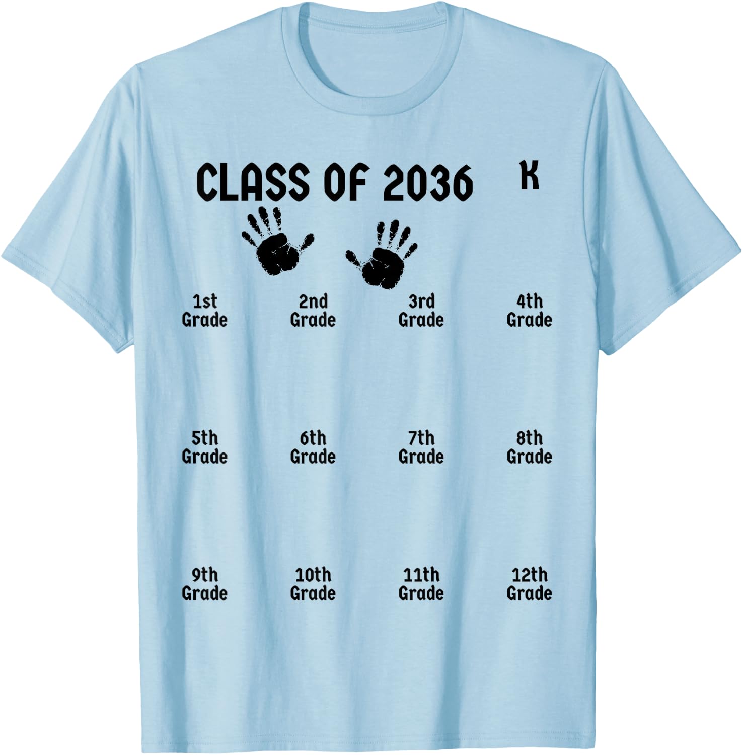 Class Of 2036 Grow With Me Shirt Handprint Graduation Gifts T-Shirt - T-Shirt | Light Blue