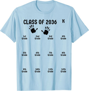 Class Of 2036 Grow With Me Shirt Handprint Graduation Gifts T-Shirt - T-Shirt | Light Blue