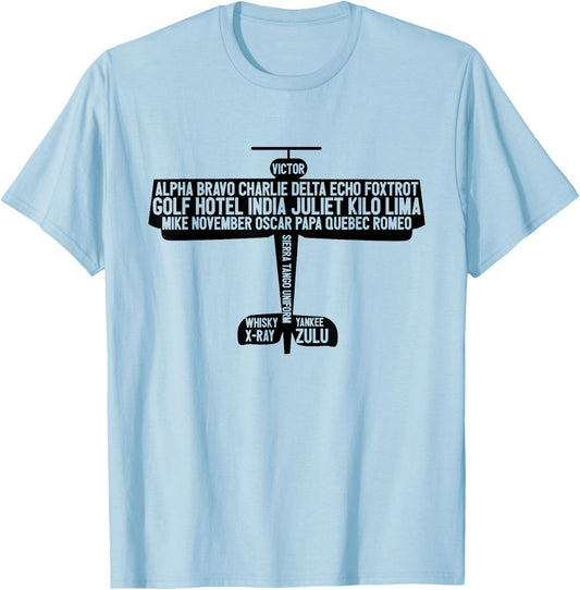 Airplane Pilot Air Traffic Controller Phonetic Alphabet T-Shirt - T-Shirt | Light Blue