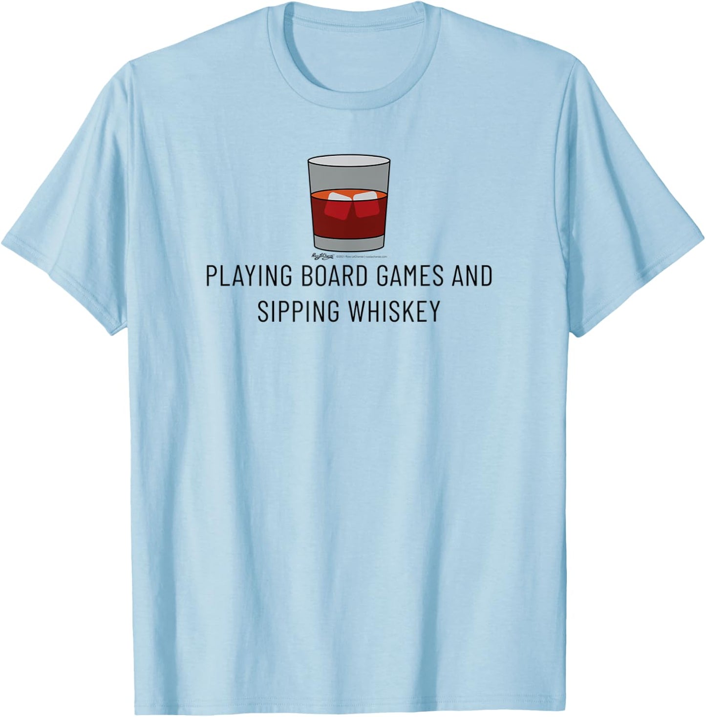 Playing Board Games And Whiskey Glass Drinking Word Design T-Shirt - T-Shirt | Light Blue