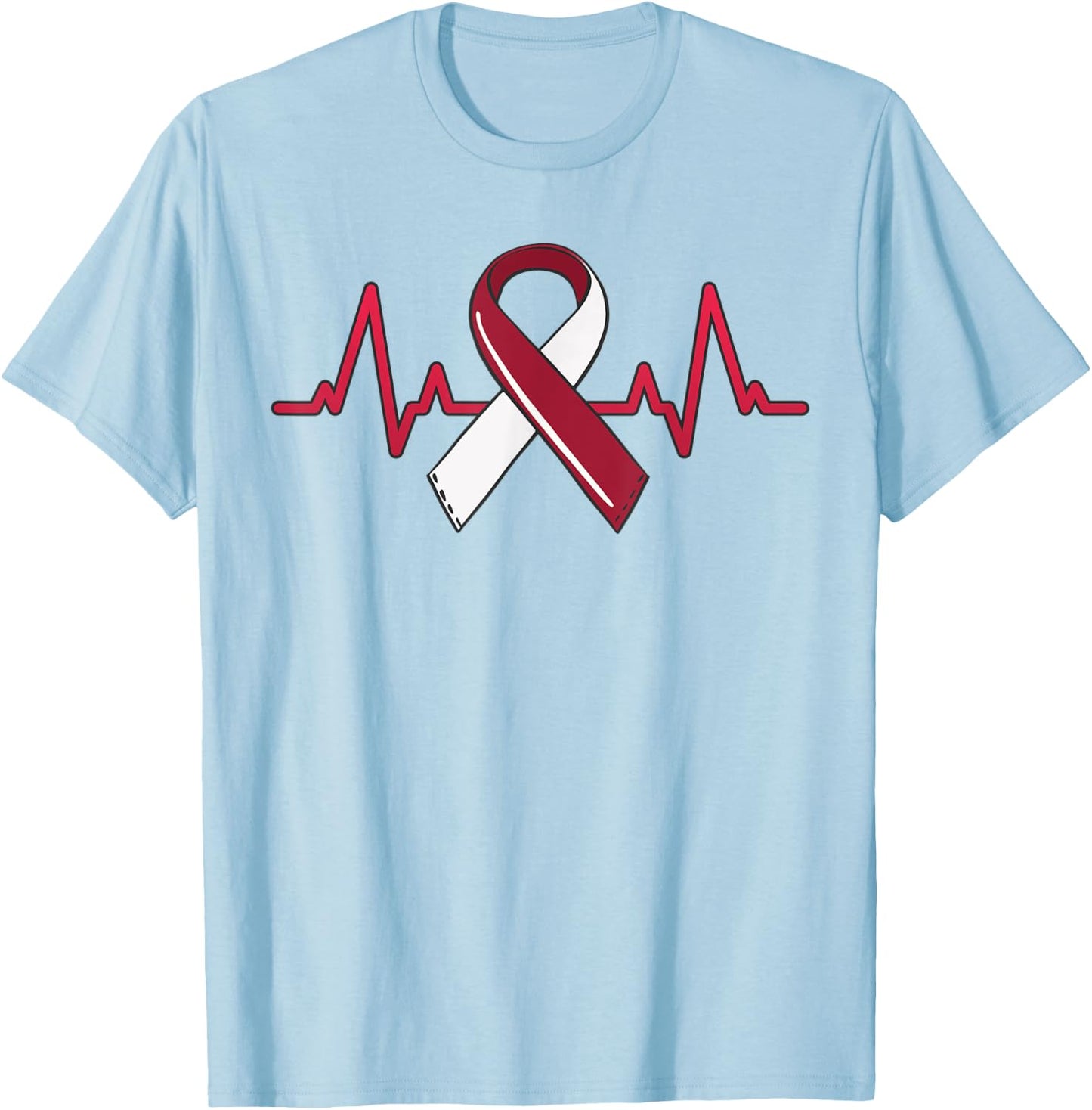 Oral Head And Neck Cancer Heartbeat Throat Burgundy Ribbon T-Shirt - T-Shirt | Light Blue