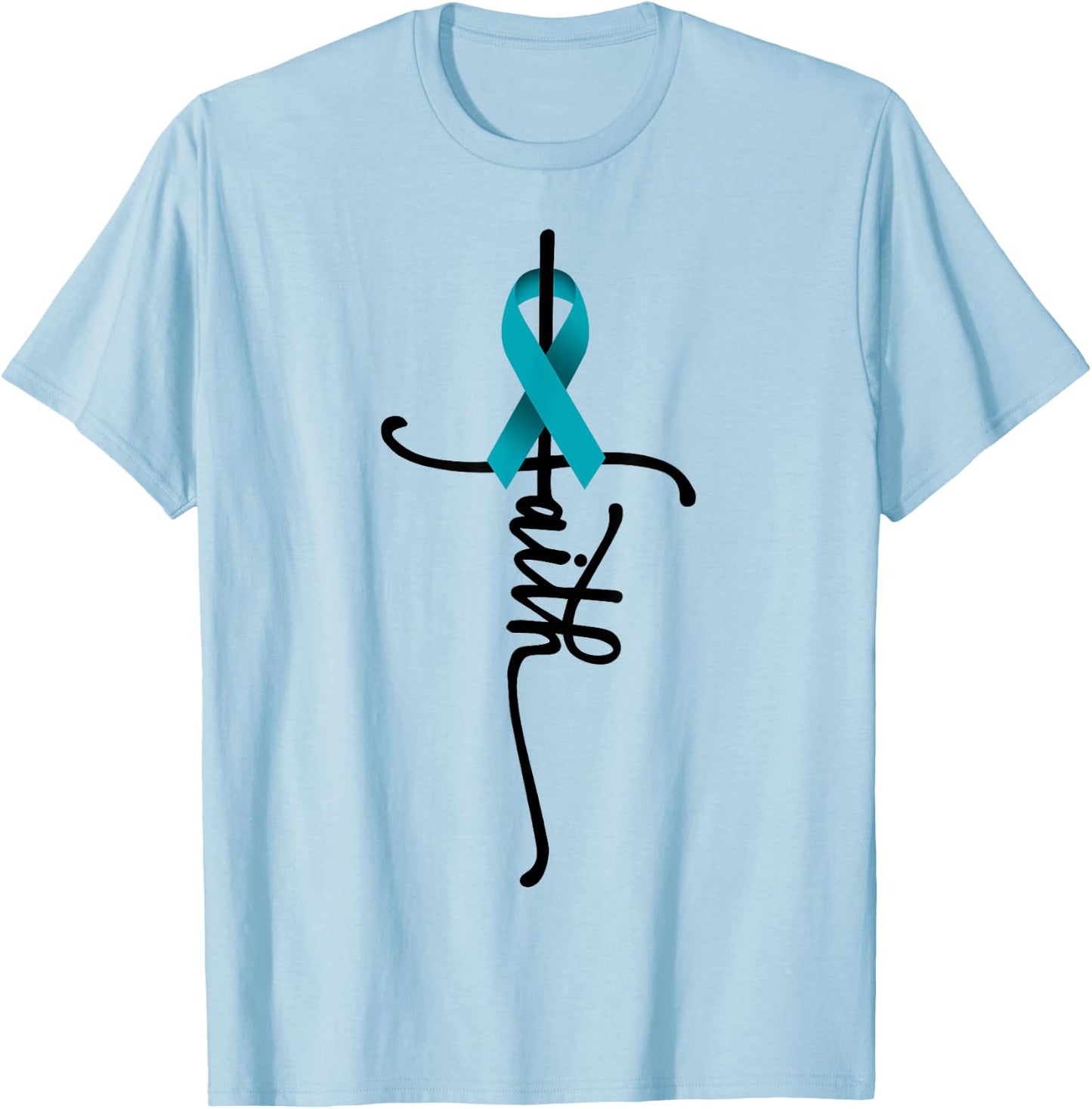 Ovarian Cancer Faith Ovarian Cancer Awareness Support T-Shirt - T-Shirt | Light Blue