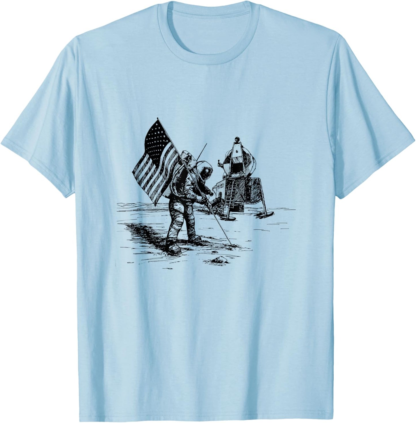 Vintage Apollo Moon Landing Artwork T-Shirt - T-Shirt | Light Blue