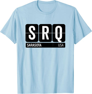 SRQ Sarasota Florida USA Travel Souvenir White Text T-Shirt - T-Shirt | Light Blue