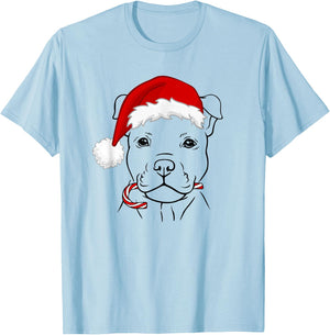 Christmas Puppy with Santa Hat and Candy Cane - Dog Lovers Men Women Kids T-Shirt - T-Shirt | Light Blue