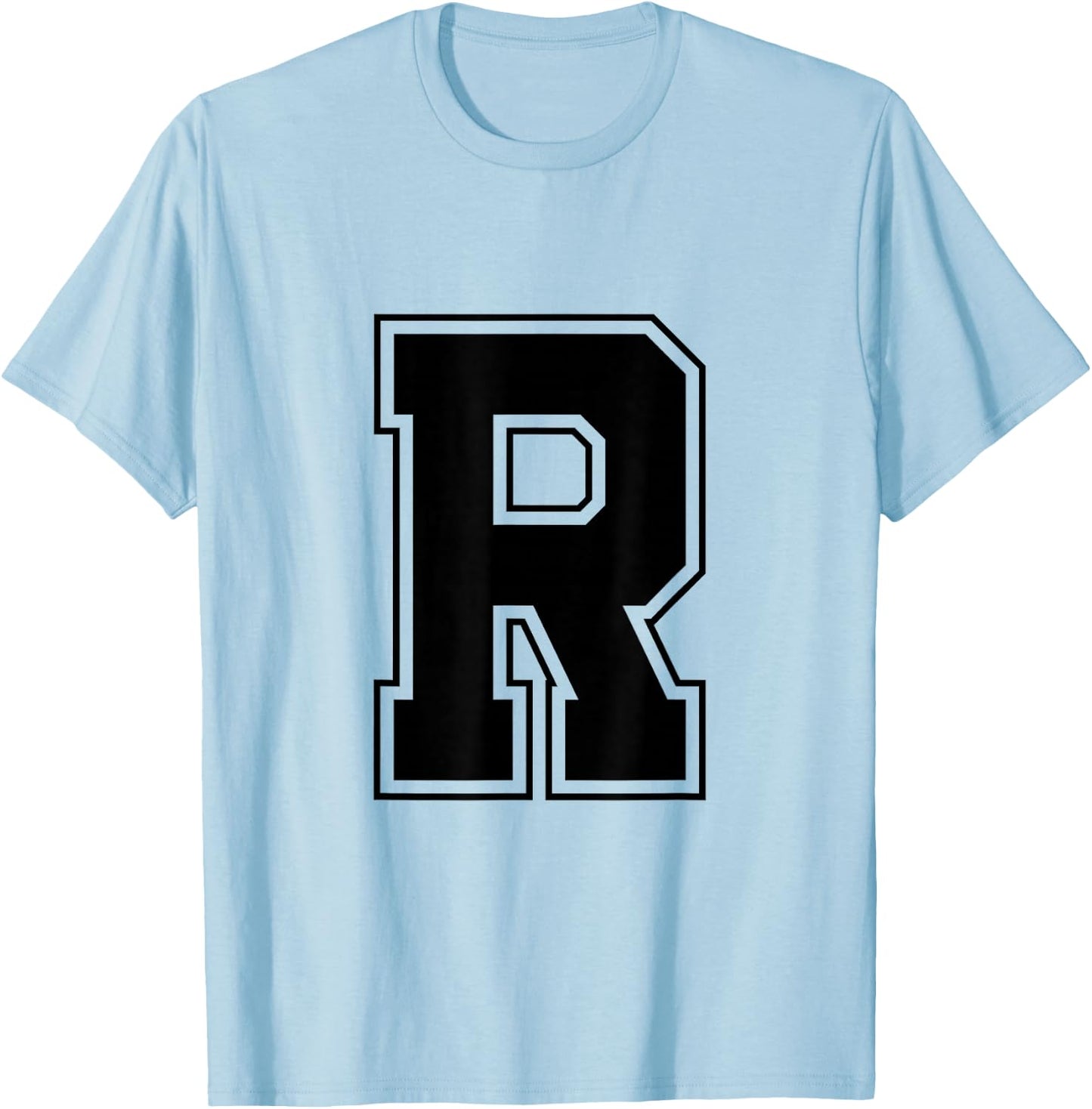 Letter R Big Bold Capital Varsity Alphabet Monogram T-Shirt - T-Shirt | Light Blue