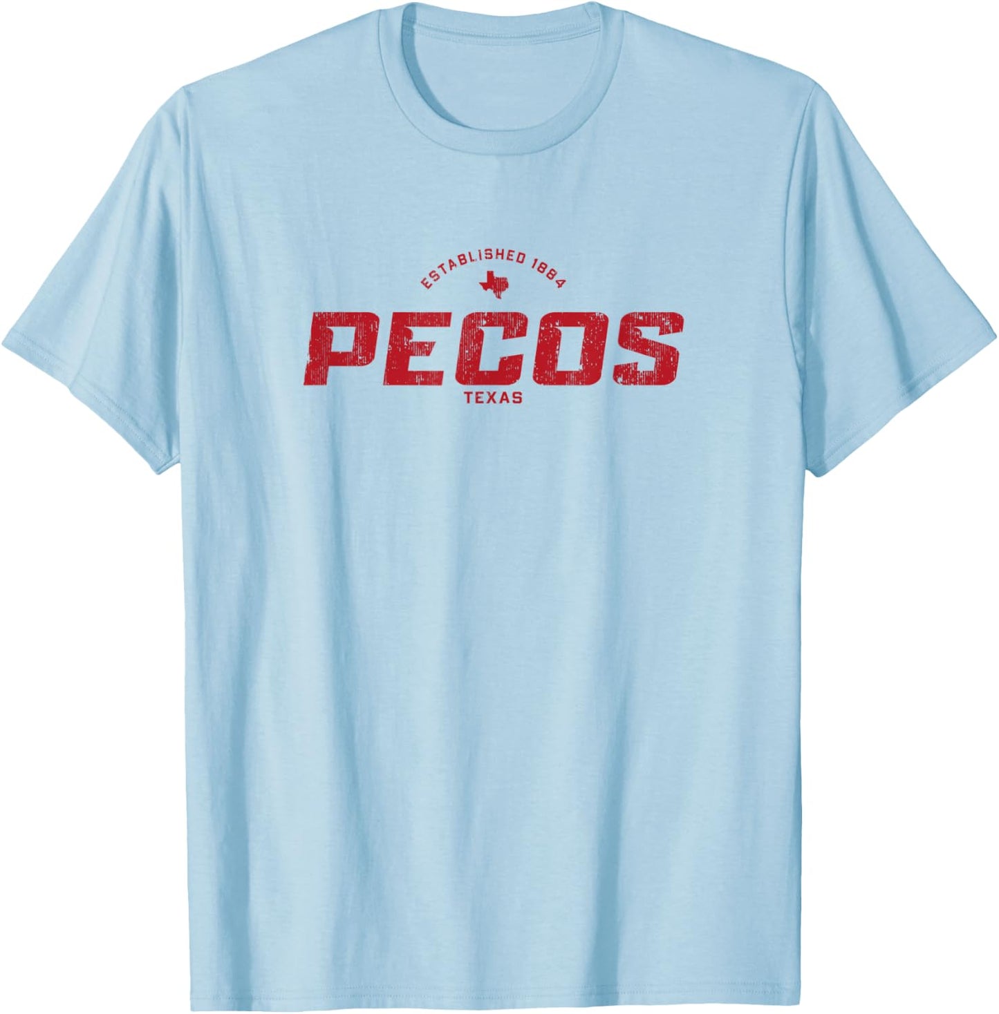 Pecos Texas TX Vintage Athletic Red Sports Logo T-Shirt - T-Shirt | Light Blue