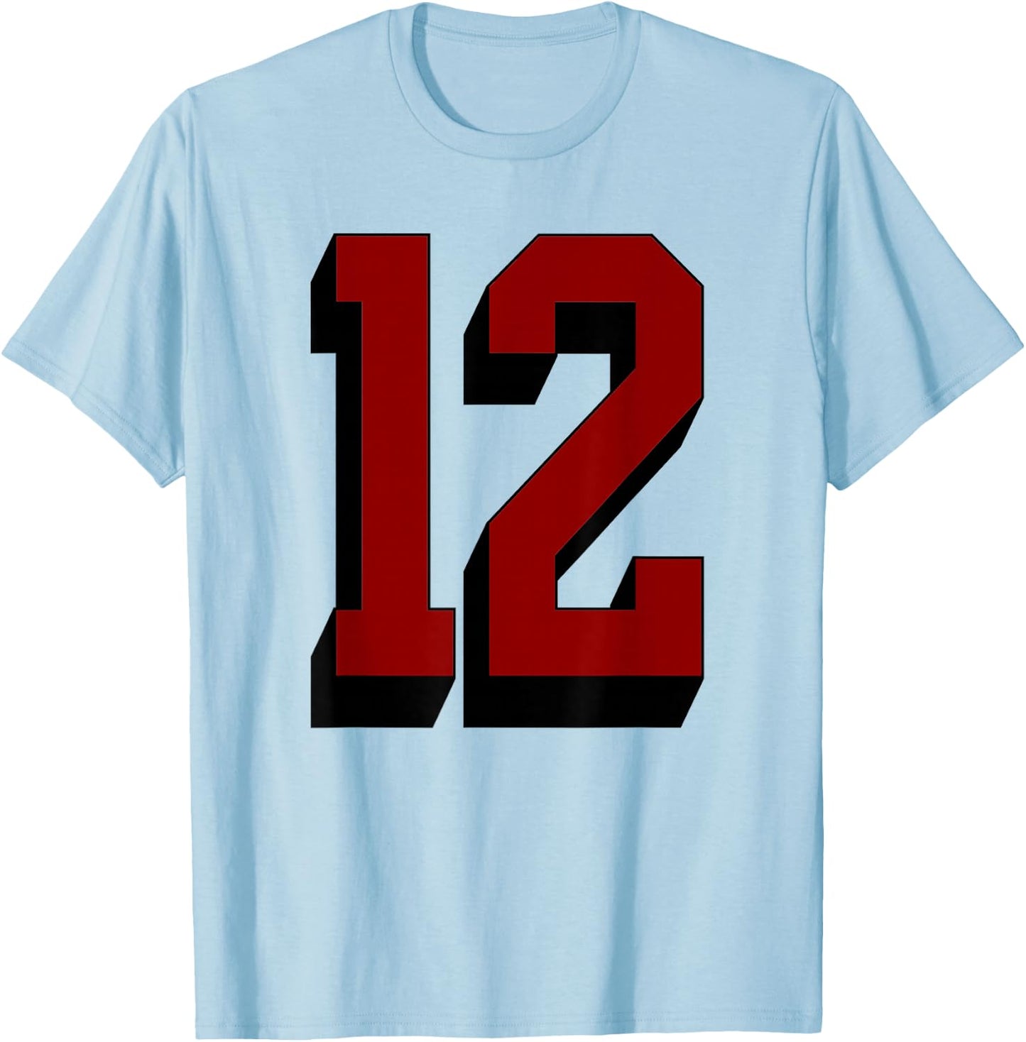 #12 Number 12 Varsity Fan Sports Team White Jersey T-Shirt - T-Shirt | Light Blue