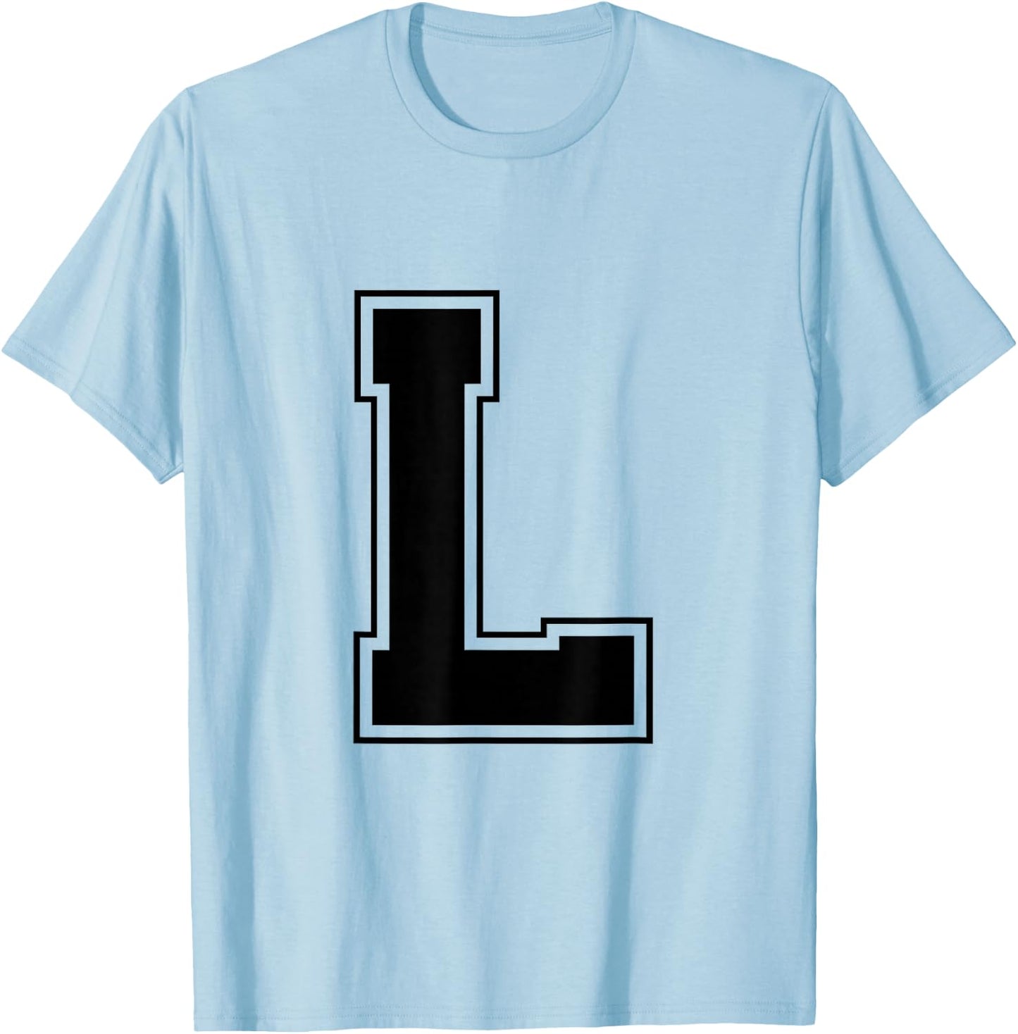 Letter L Big Bold Capital Varsity Alphabet Monogram T-Shirt - T-Shirt | Light Blue
