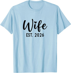 Wife Est. 2026 Honeymoon Promoted to Wife and Husband T-Shirt - T-Shirt | Light Blue