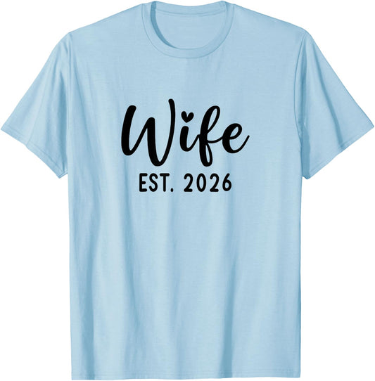 Wife Est. 2026 Honeymoon Promoted to Wife and Husband T-Shirt - T-Shirt | Light Blue
