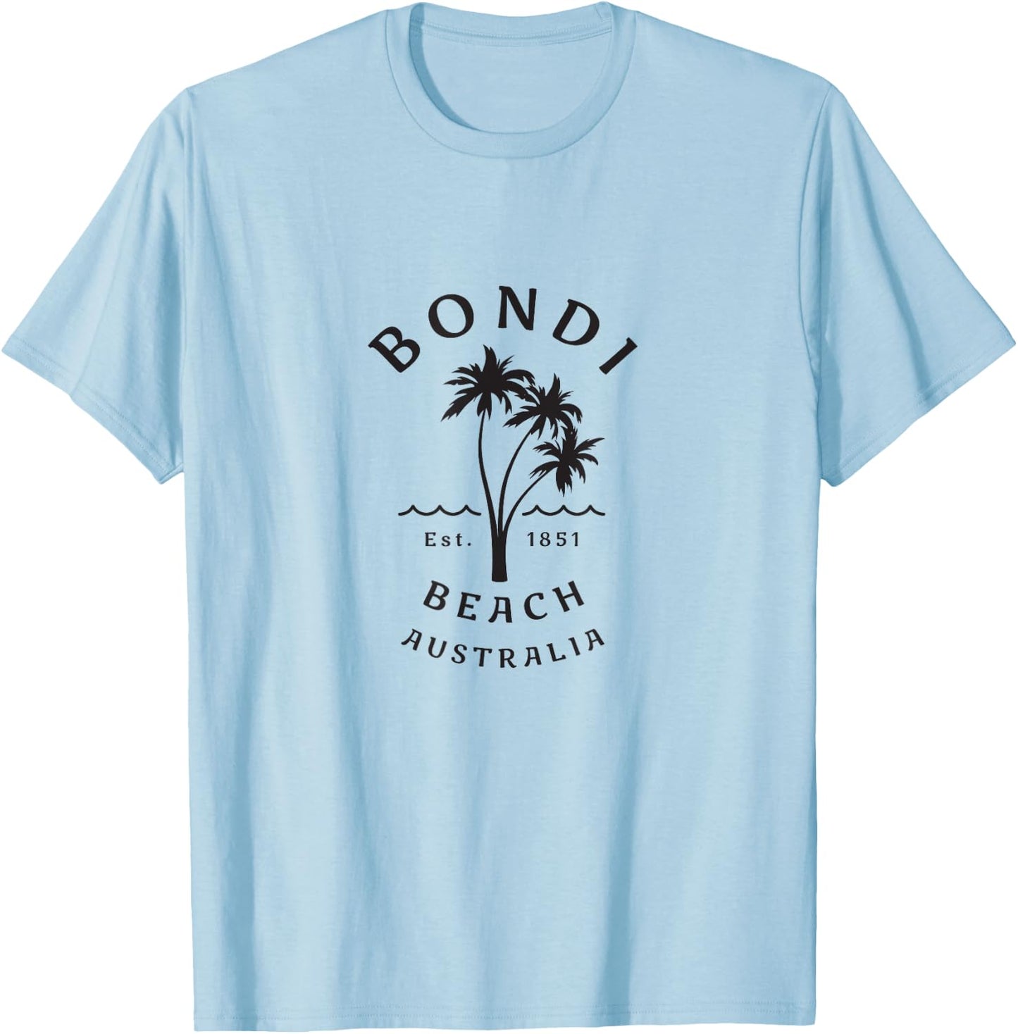 Retro Cool Bondi Beach Australia Vintage Palm Tree Novelty T-Shirt - T-Shirt | Light Blue