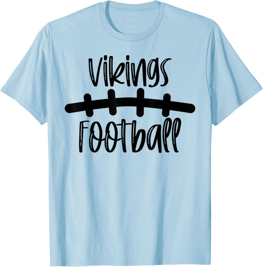 Vikings Football School Spirit Team Mascot Game Night T-Shirt - T-Shirt | Light Blue