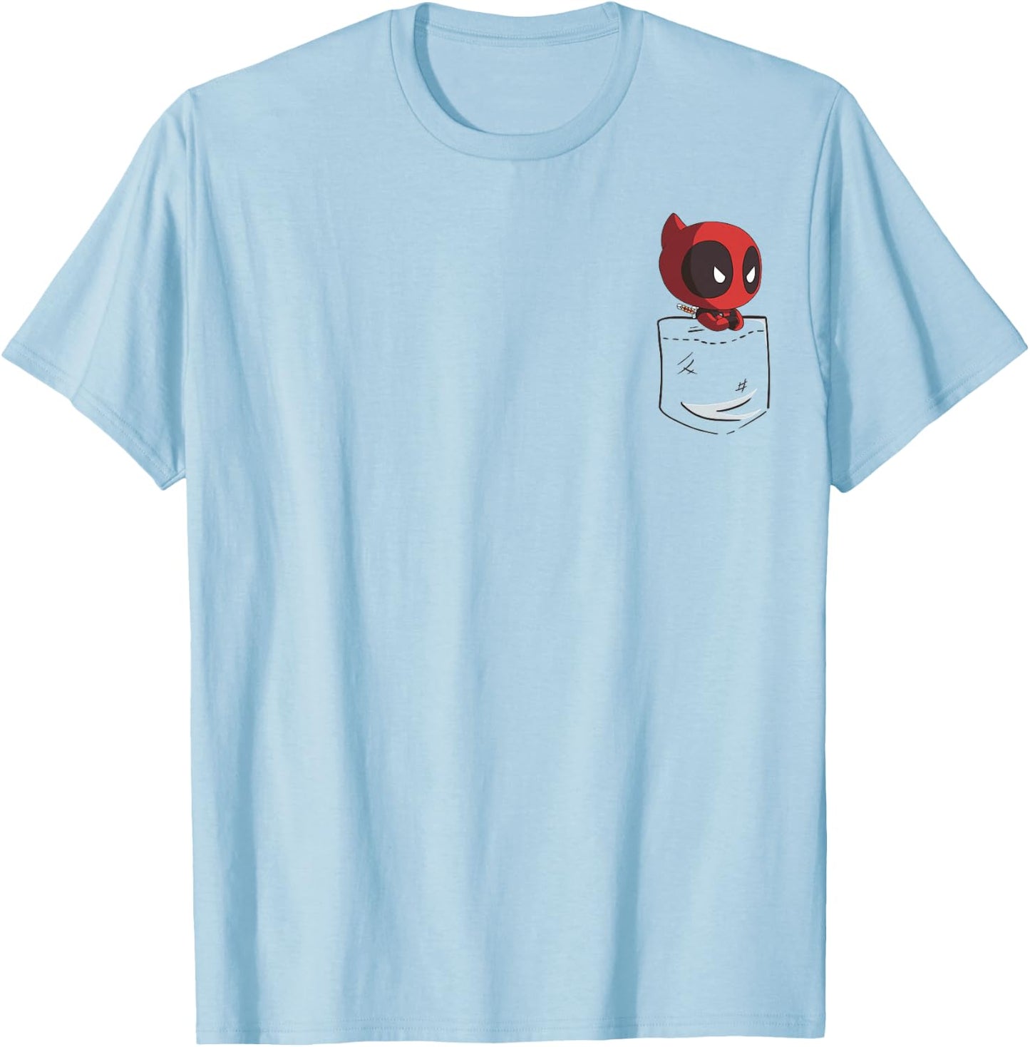 Marvel Deadpool Peekaboo Chibi Faux Pocket Graphic T-Shirt - T-Shirt | Light Blue