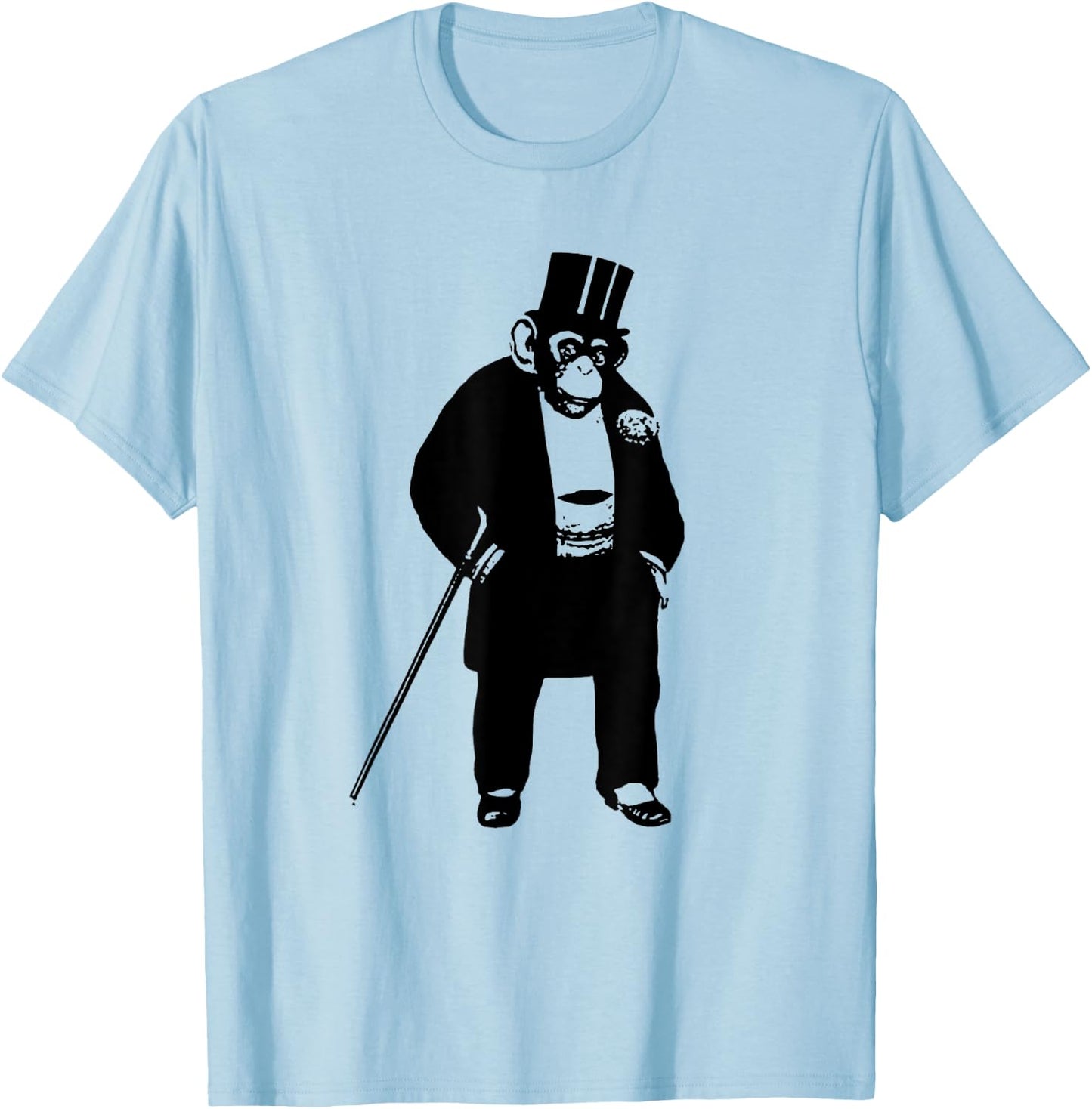 FUNNY CHIMP IN A SUIT -ape - monkey - top hat - cane T-Shirt - T-Shirt | Light Blue
