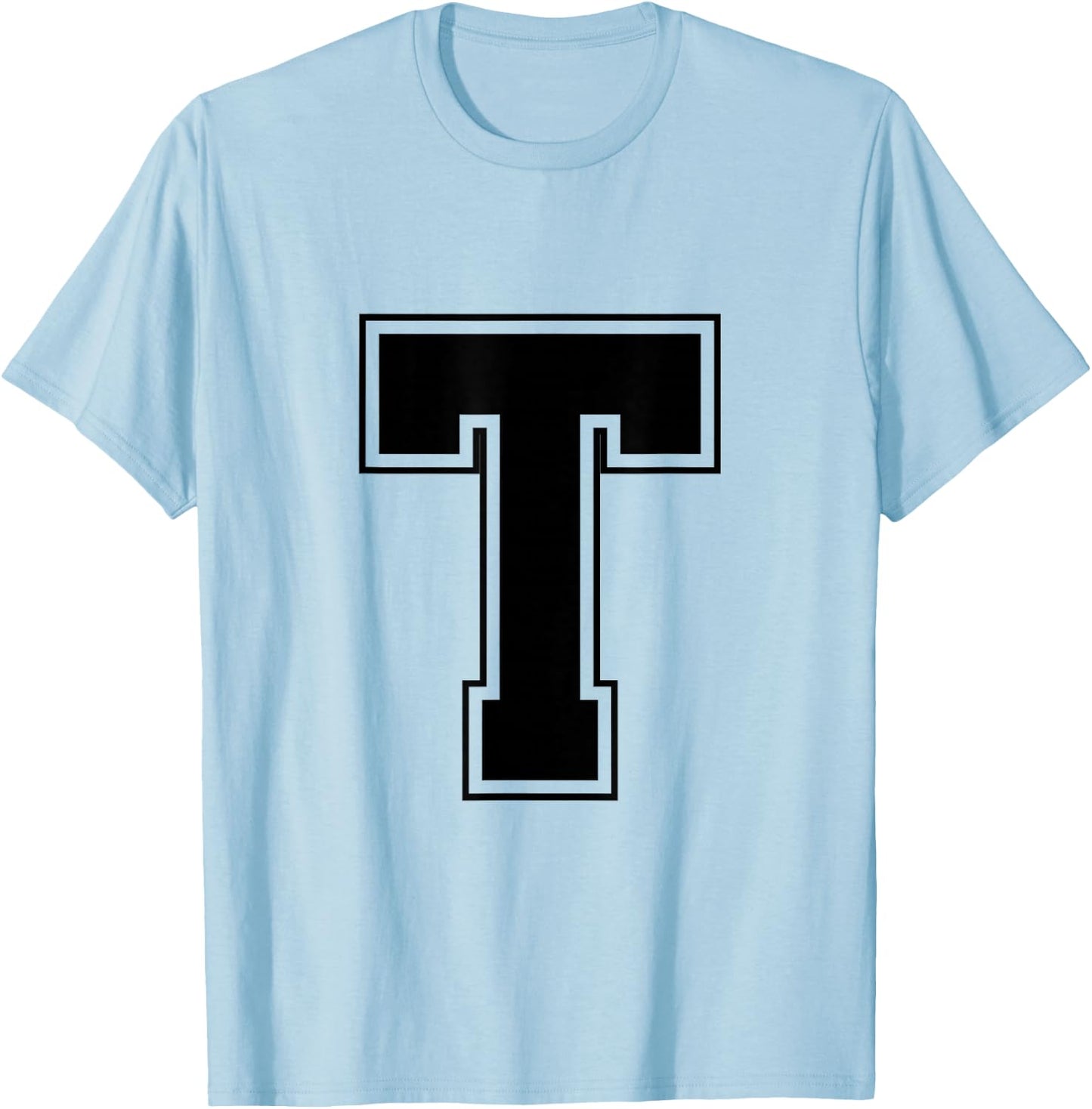 Letter T Big Bold Capital Varsity Alphabet Monogram T-Shirt - T-Shirt | Light Blue