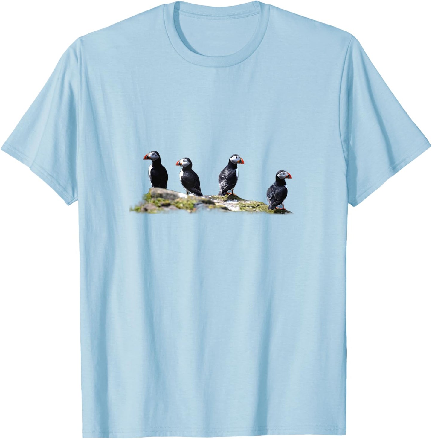 Cute Seabird - Puffin Birds On The Rock T-Shirt - T-Shirt | Light Blue
