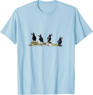 Cute Seabird - Puffin Birds On The Rock T-Shirt - T-Shirt | Light Blue
