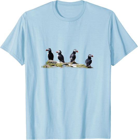 Cute Seabird - Puffin Birds On The Rock T-Shirt - T-Shirt | Light Blue